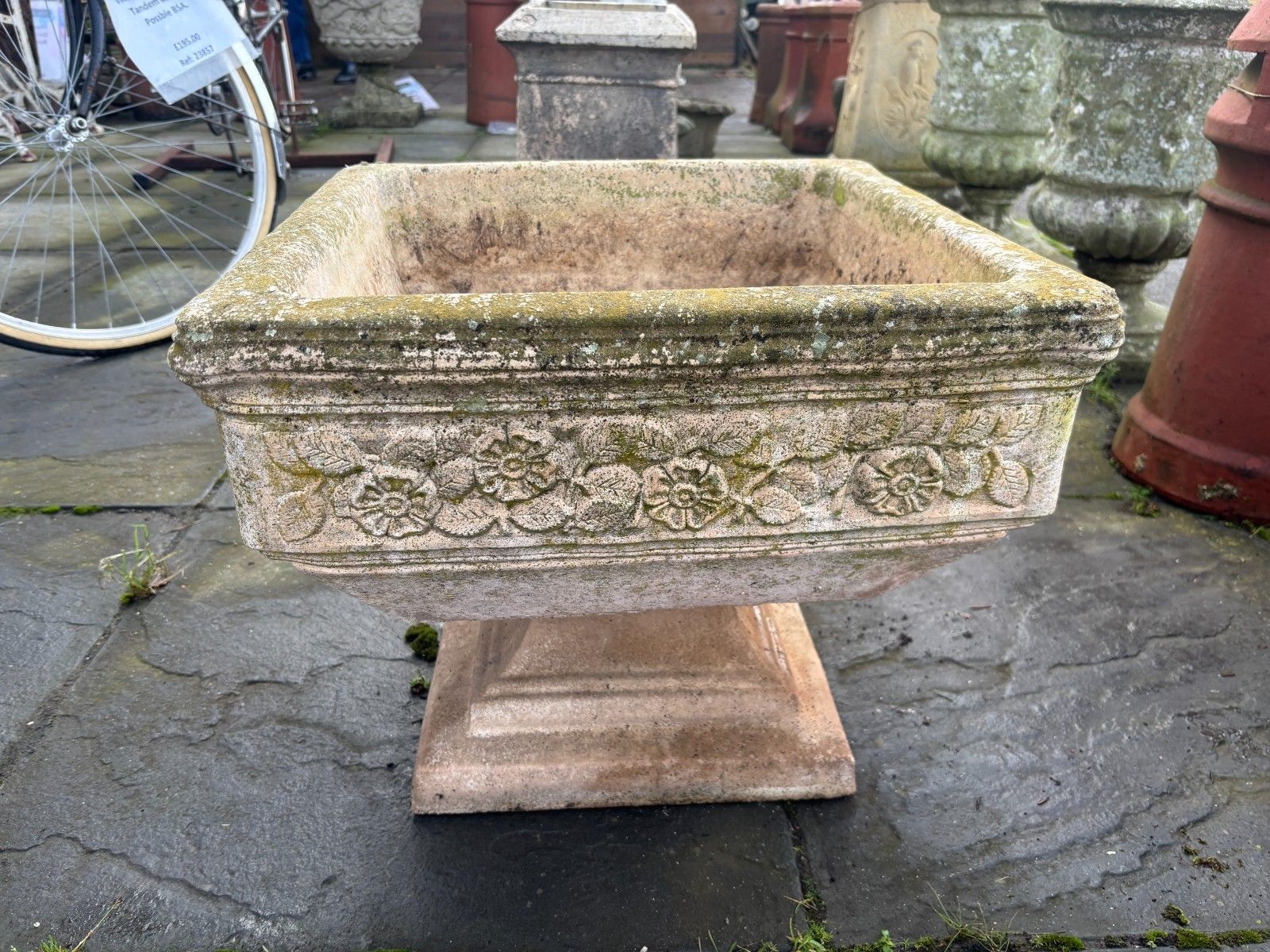 Antique 20th Century Square Planter Urn On Plinth photo Garden Decor