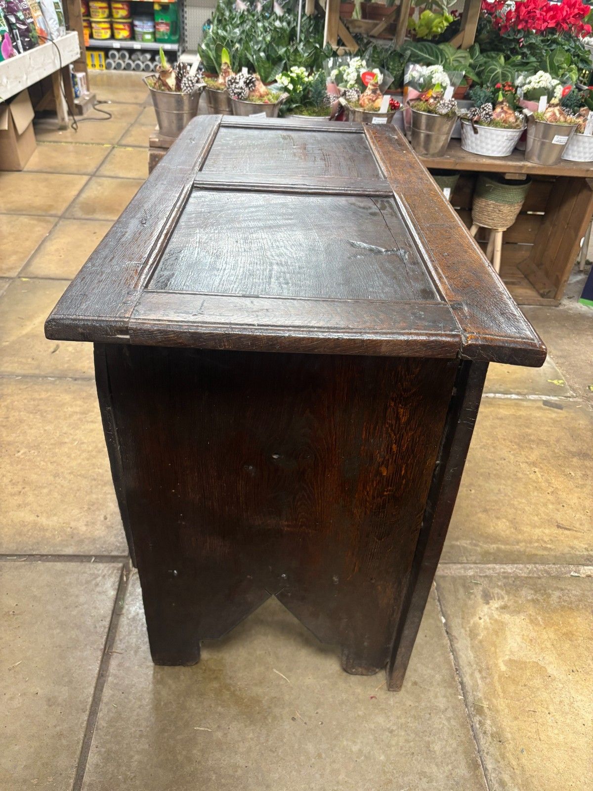 Furniture Antique 17th Century Oak Coffer As Found photo