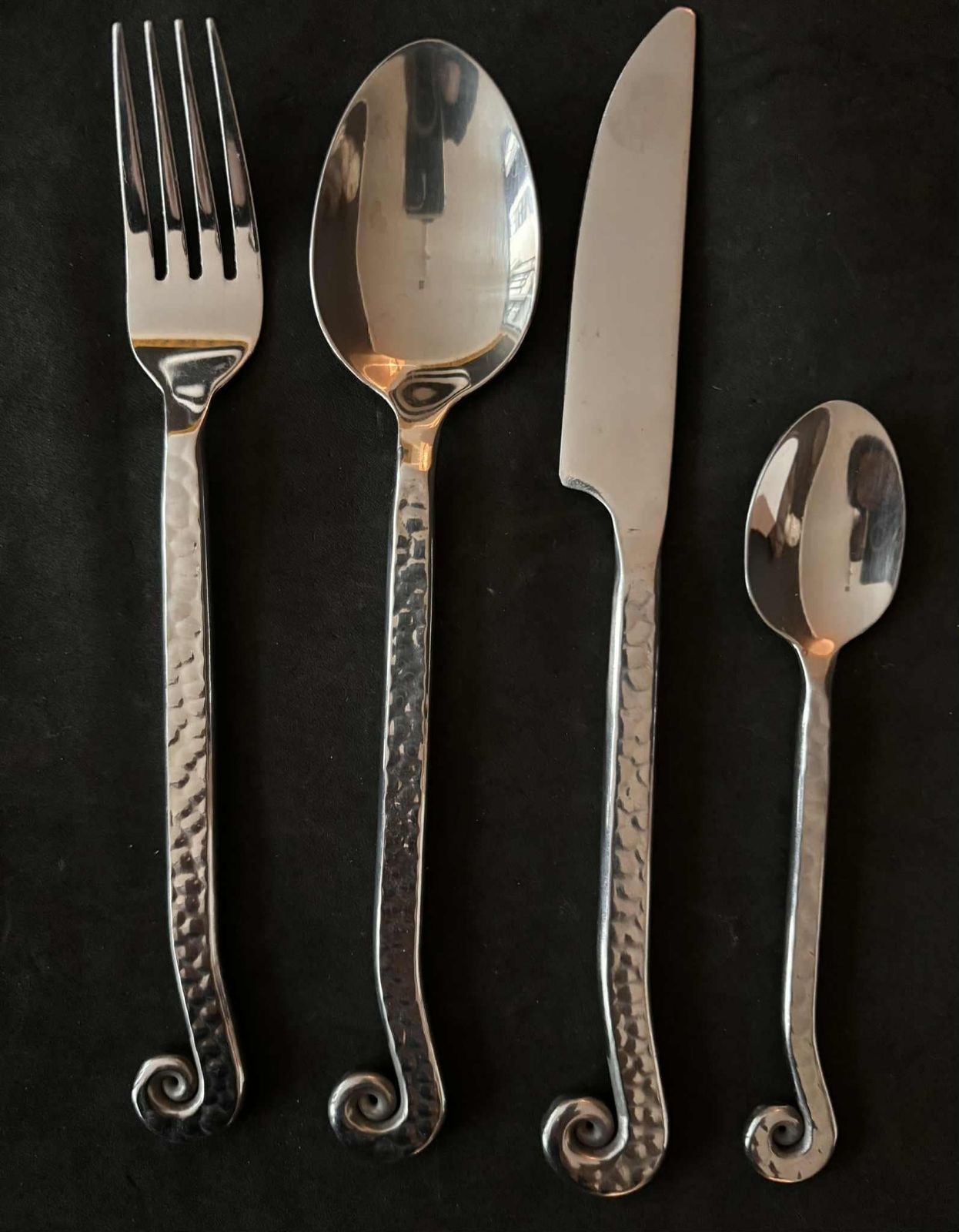 Vintage French Swirl Twist Flatware Set   24 Piece Hammered Medieval Style Stainless Steel photo vintage