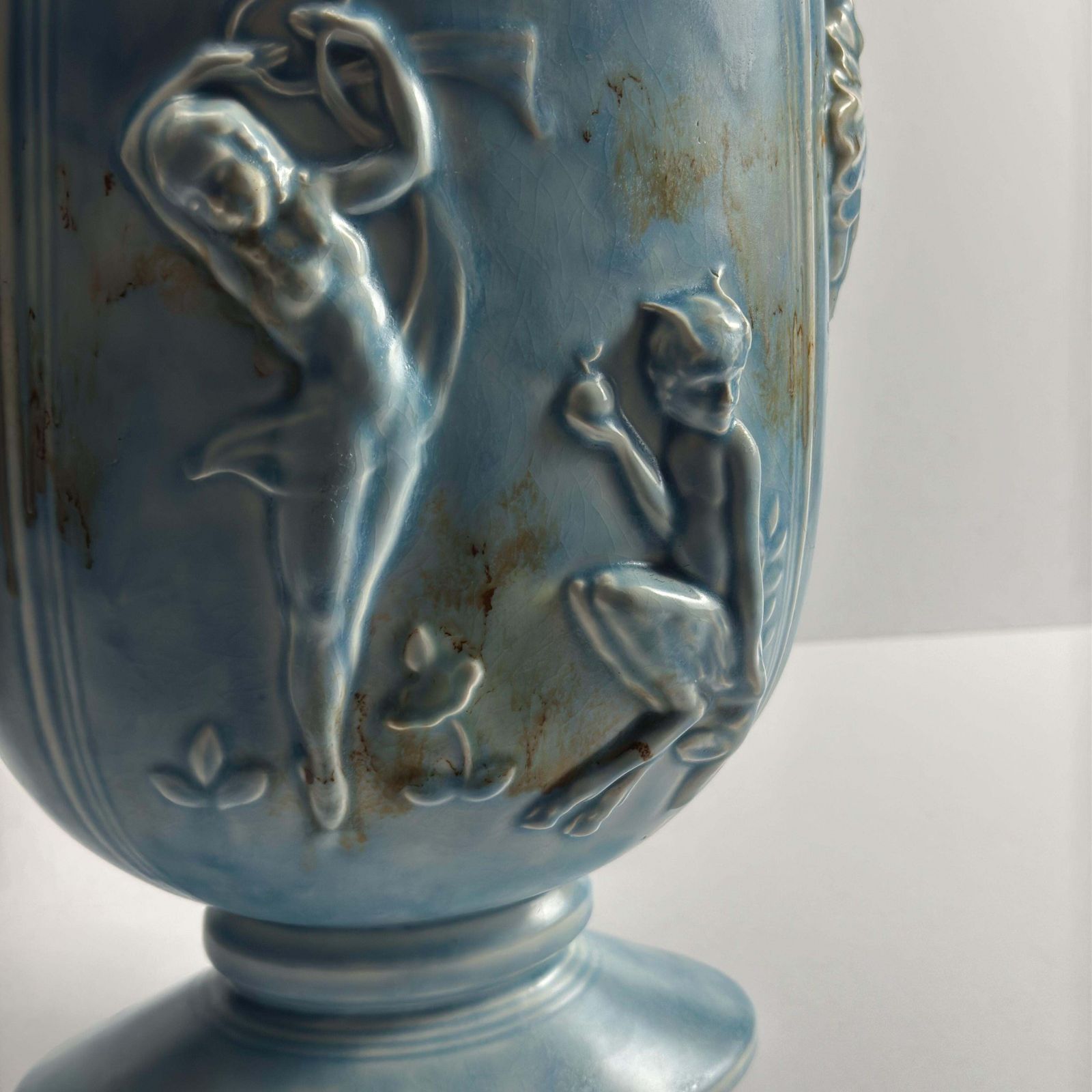 1930s Pale Blue Art Deco Vase With Pan And Nymph Relief, Beswick photo furniture