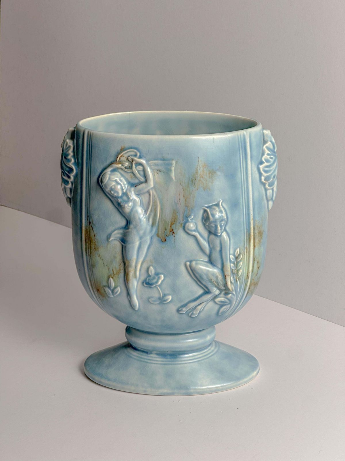 1930s Pale Blue Art Deco Vase With Pan And Nymph Relief, Beswick photo buy