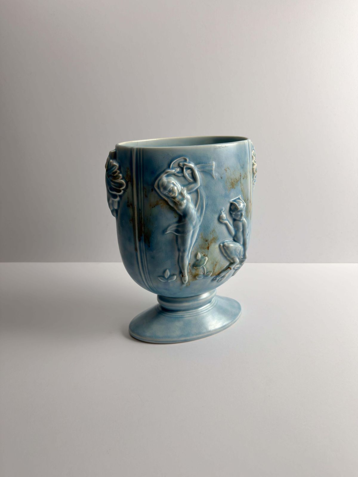 photo furniture 1930s Pale Blue Art Deco Vase With Pan And Nymph Relief, Beswick