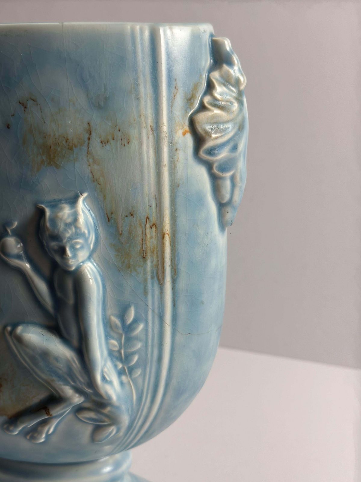 photo for sale 1930s Pale Blue Art Deco Vase With Pan And Nymph Relief, Beswick