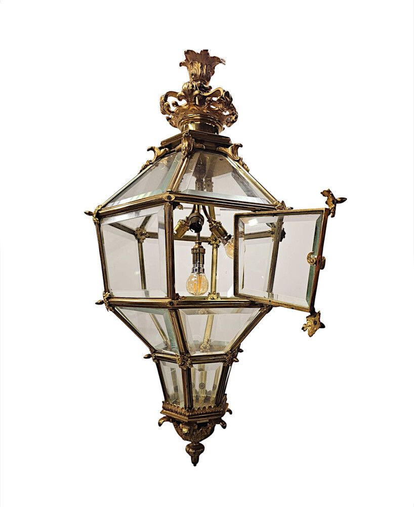 A Very Rare Early 20th Century Gilded Bronze Hall Lantern With Bevelled Glass photo buy