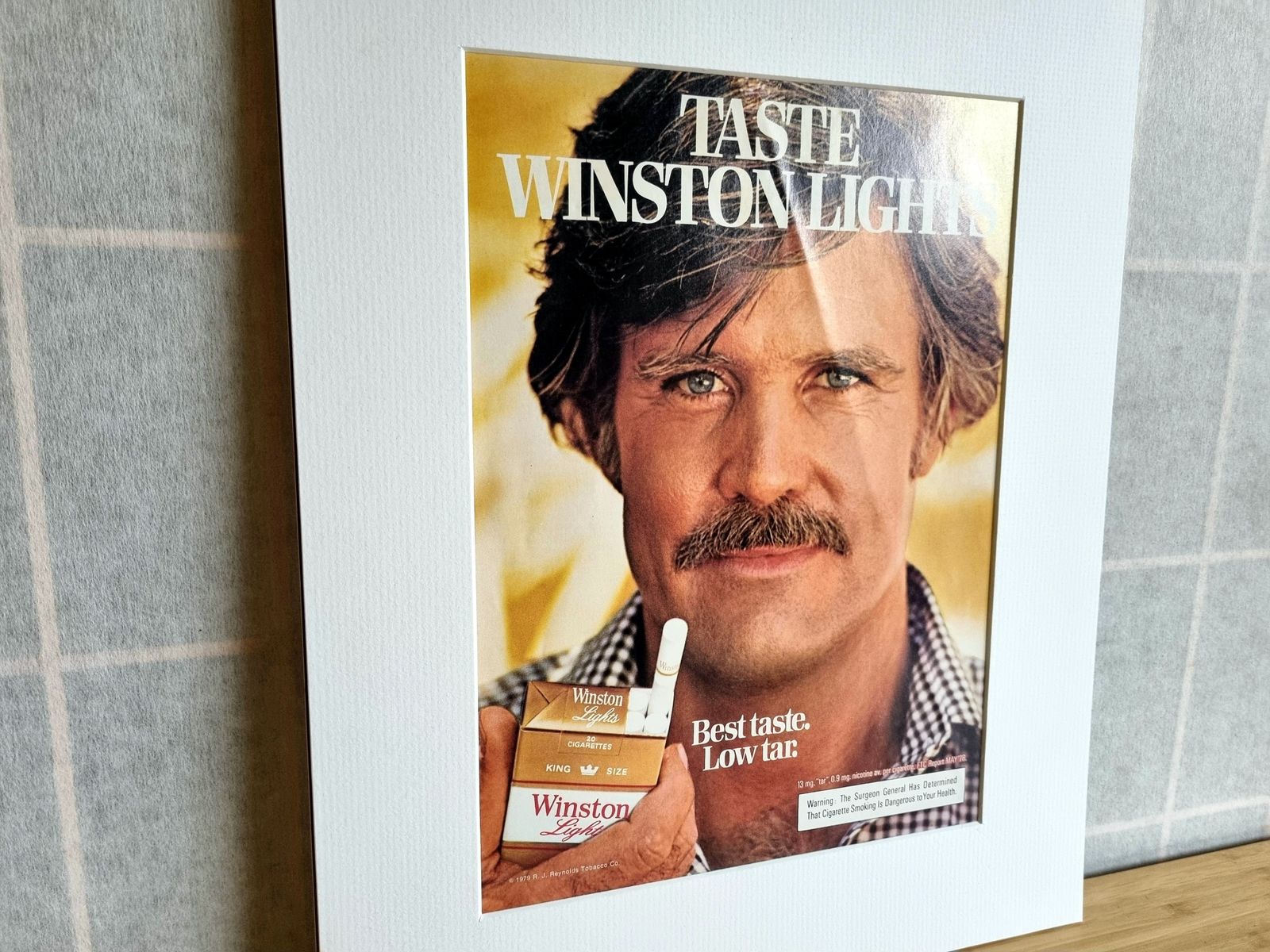 Vintage Cigarette Advert Print, Winston Lights Magazine Advertisement, 1970s Tobacco Advertising Art, Americana Wall Decor, Mounted photo Art