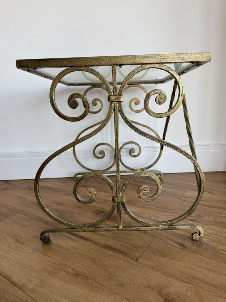 A Pair Of Gilt, Wrought Iron, Glass Top Side Tables photo 120.0