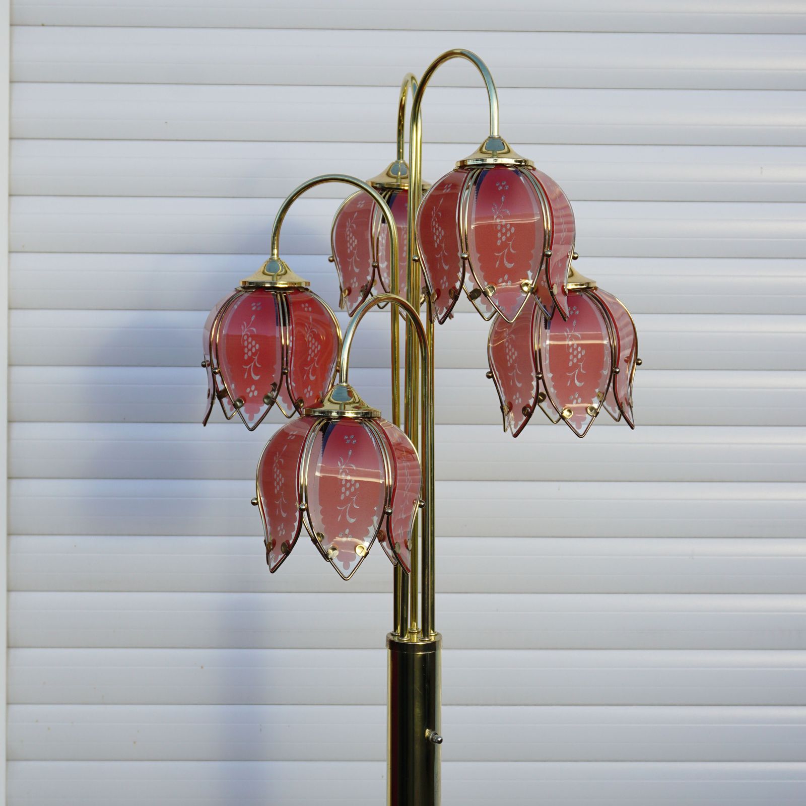 Hollywood Regency Moderne Lotus Lamp 1970s Pink & Gold Flower Floor Stand photo furniture