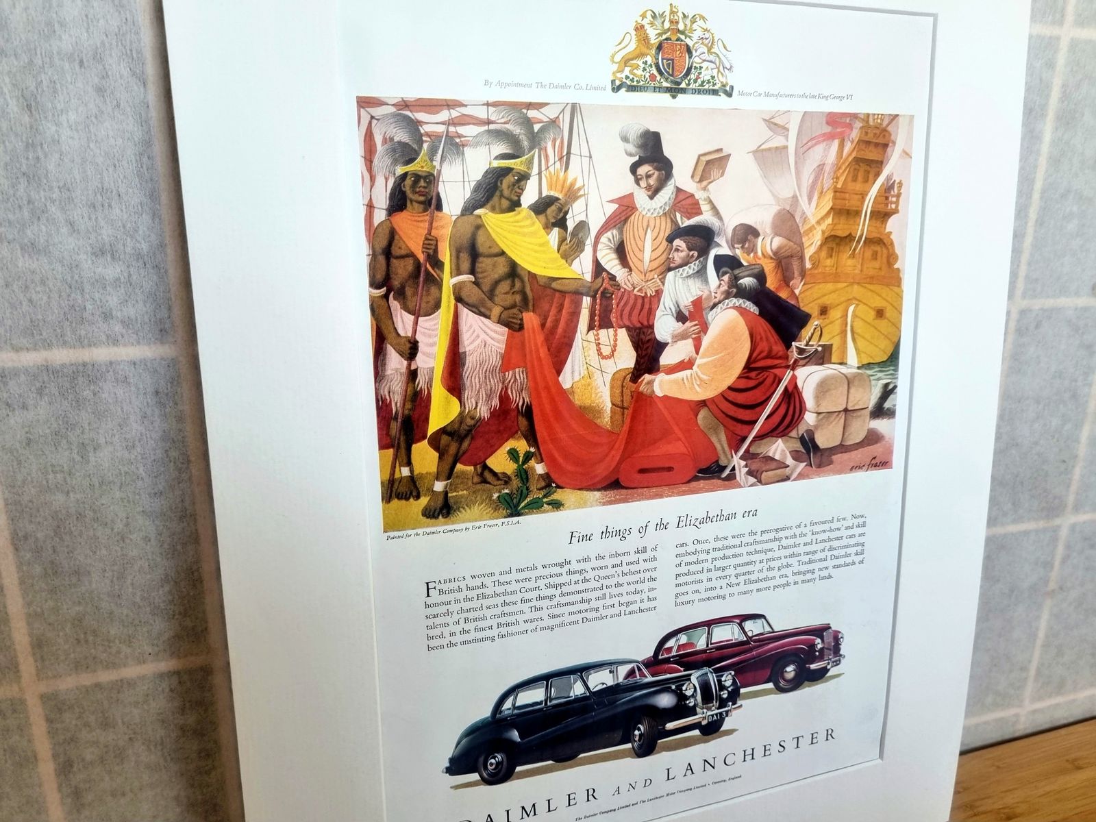 Vintage Car Advertisement, Daimler Lanchester 1950s Page, Illustrated Motoring Art, 14.5x10 Inch British Ephemera photo furniture