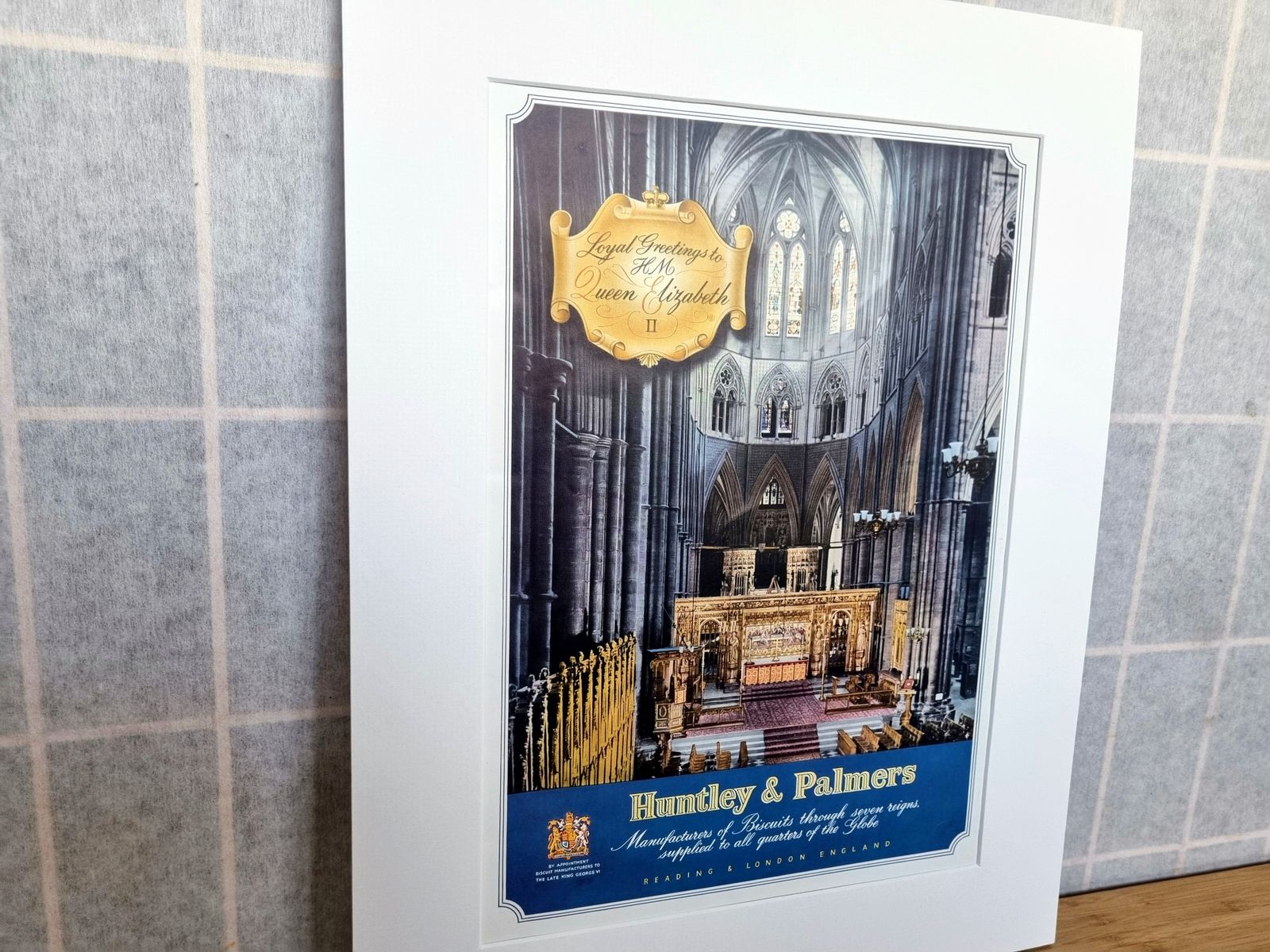 British Royal Advertisement Print, Huntley Palmers Coronation Interior Scene, 1950s Magazine Page, Queen Elizabeth Westminster Cathedral photo furniture