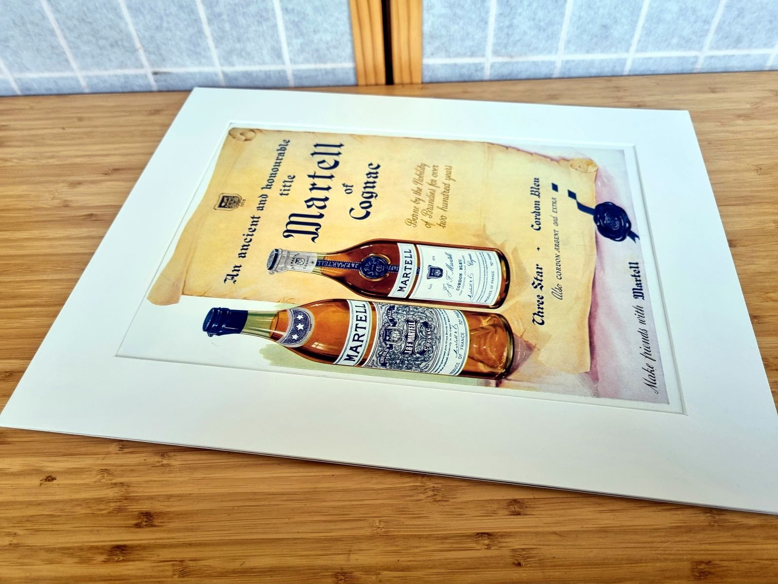 French Cognac Advertisement Print, Martell Cognac Scroll Design, 1950s Magazine Page Mounted, Classic Spirits Ephemera photo 135.0