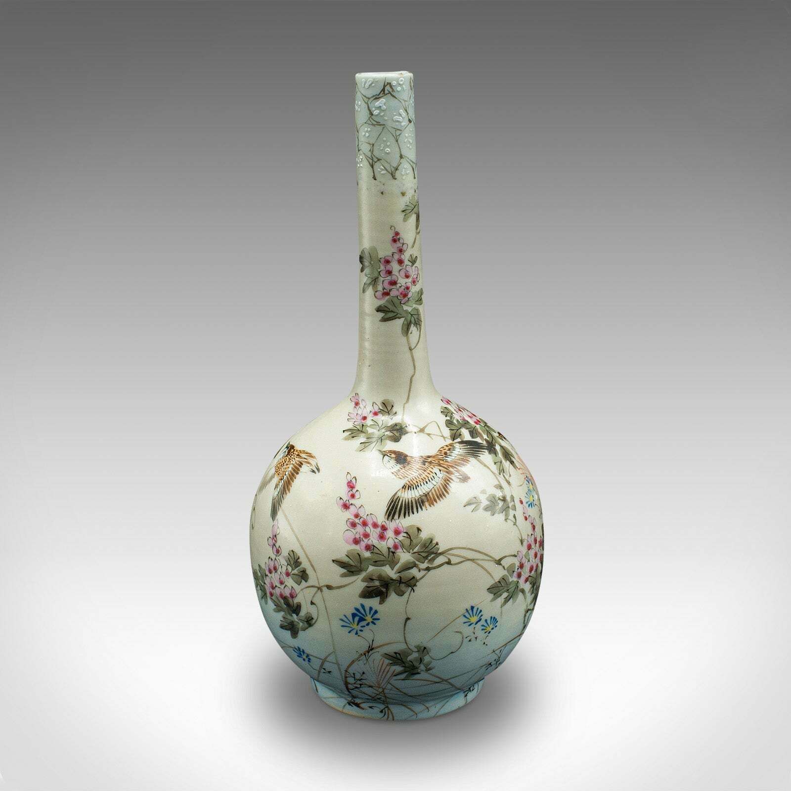 Pair Of Antique Single Stem Vases, Japanese, Ceramic, Meiji Period, Victorian photo vintage