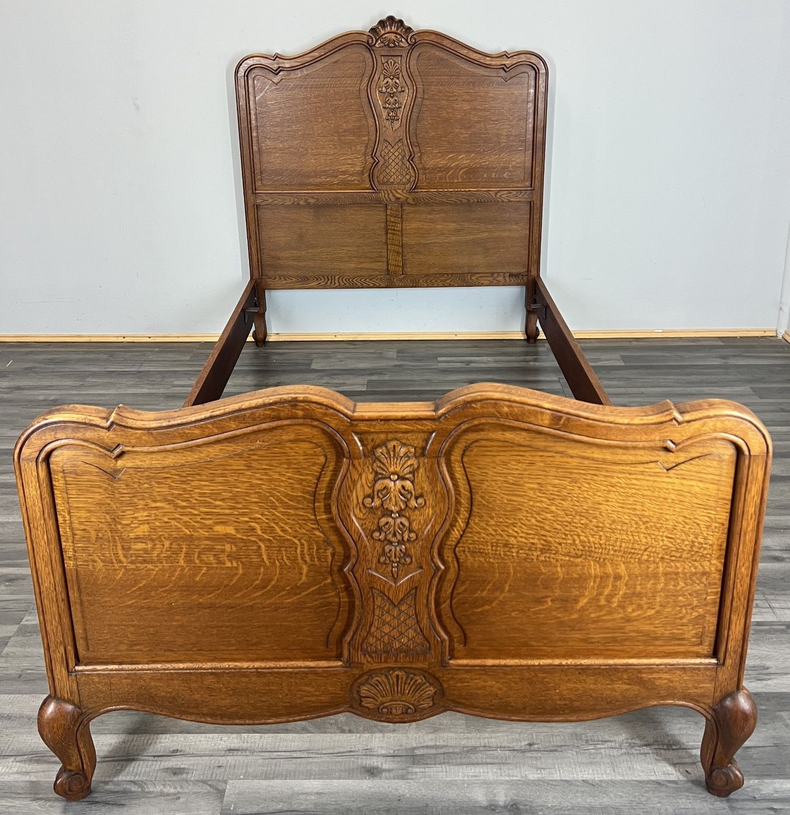 Bed Vintage French Louis XVI Double Single Frame Oak Carved Headboard Lot 4593