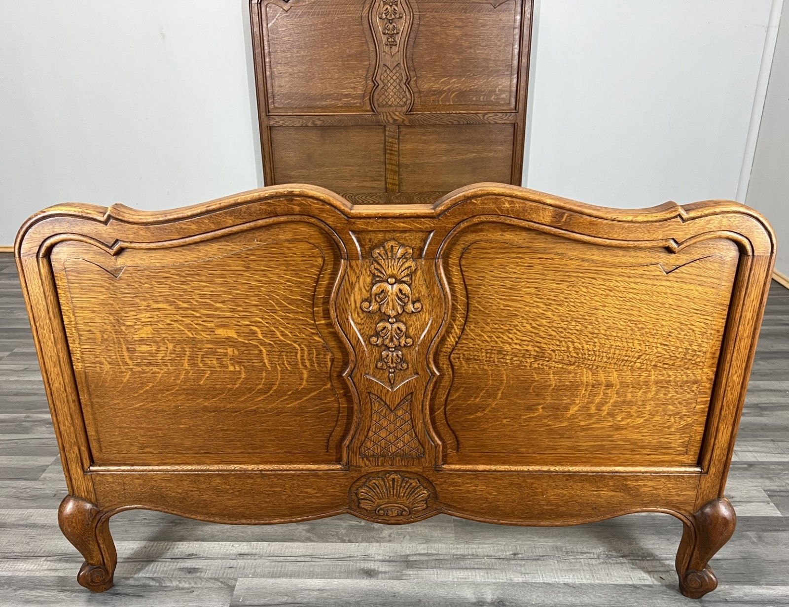 Bed Vintage French Louis XVI Double Single Frame Oak Carved Headboard Lot 4593 photo for sale