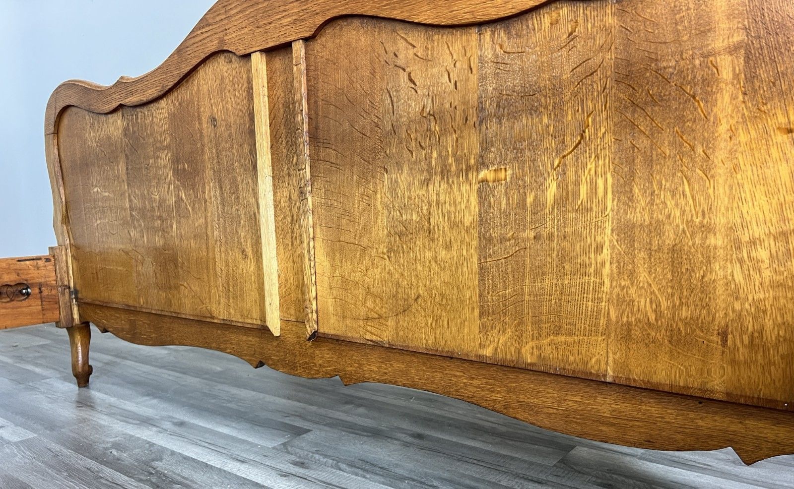 Furniture Bed Vintage French Louis XVI Double Bed Frame Oak Carved Headboard Lot 4598 photo