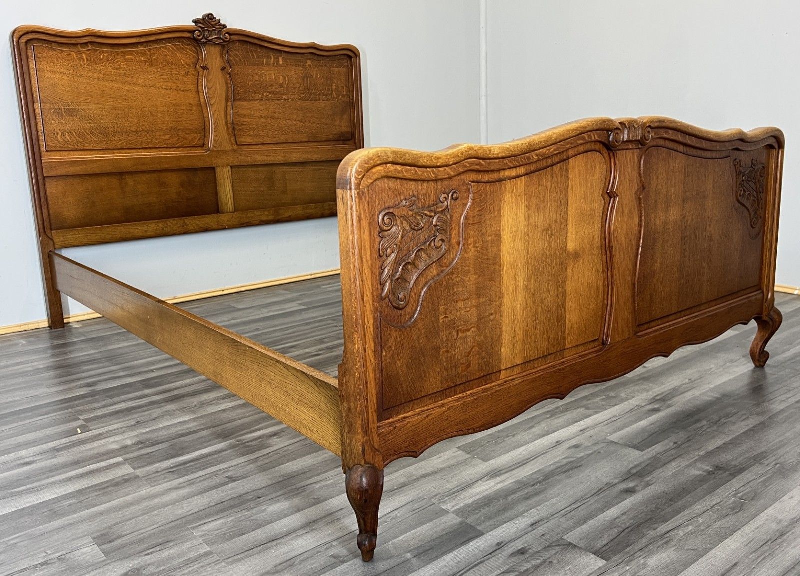 Bed Vintage French Louis XVI Double Bed Frame Oak Carved Headboard Lot 4599 photo furniture