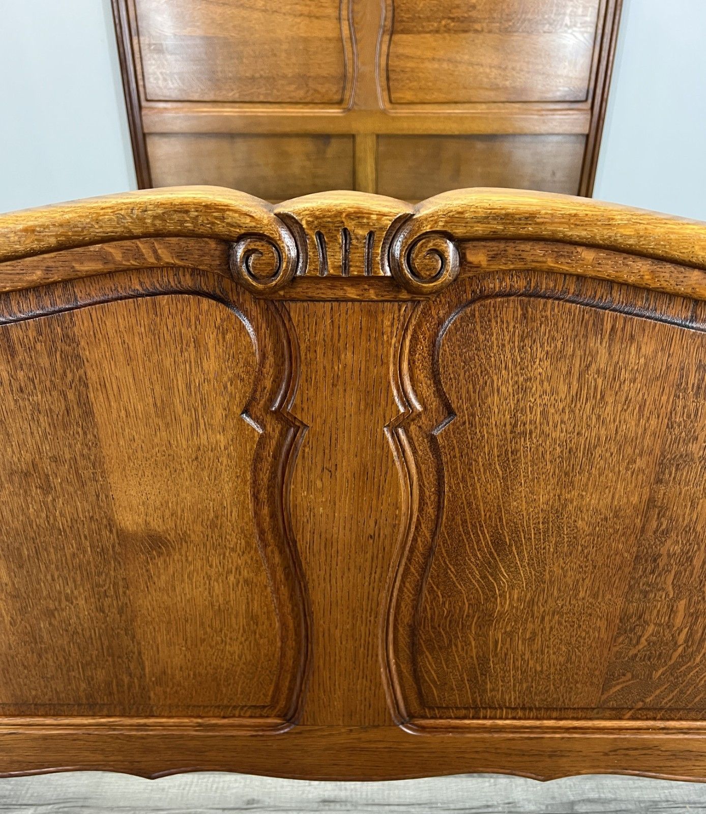 Bed Vintage French Louis XVI Double Bed Frame Oak Carved Headboard Lot 4599 photo vinterior