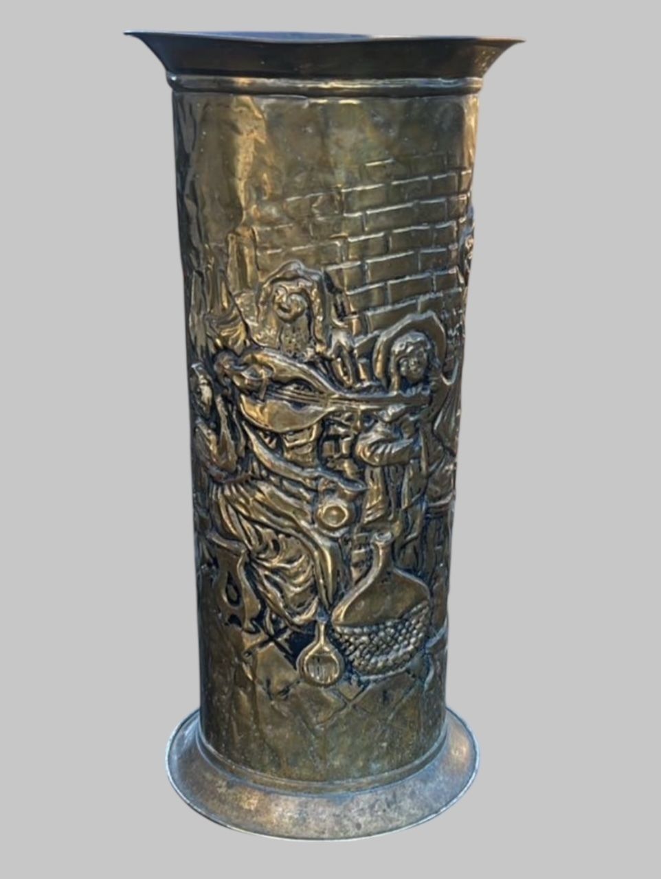 English Repoussé Brass Umbrella Or Stick Stand, C.1900–1925e