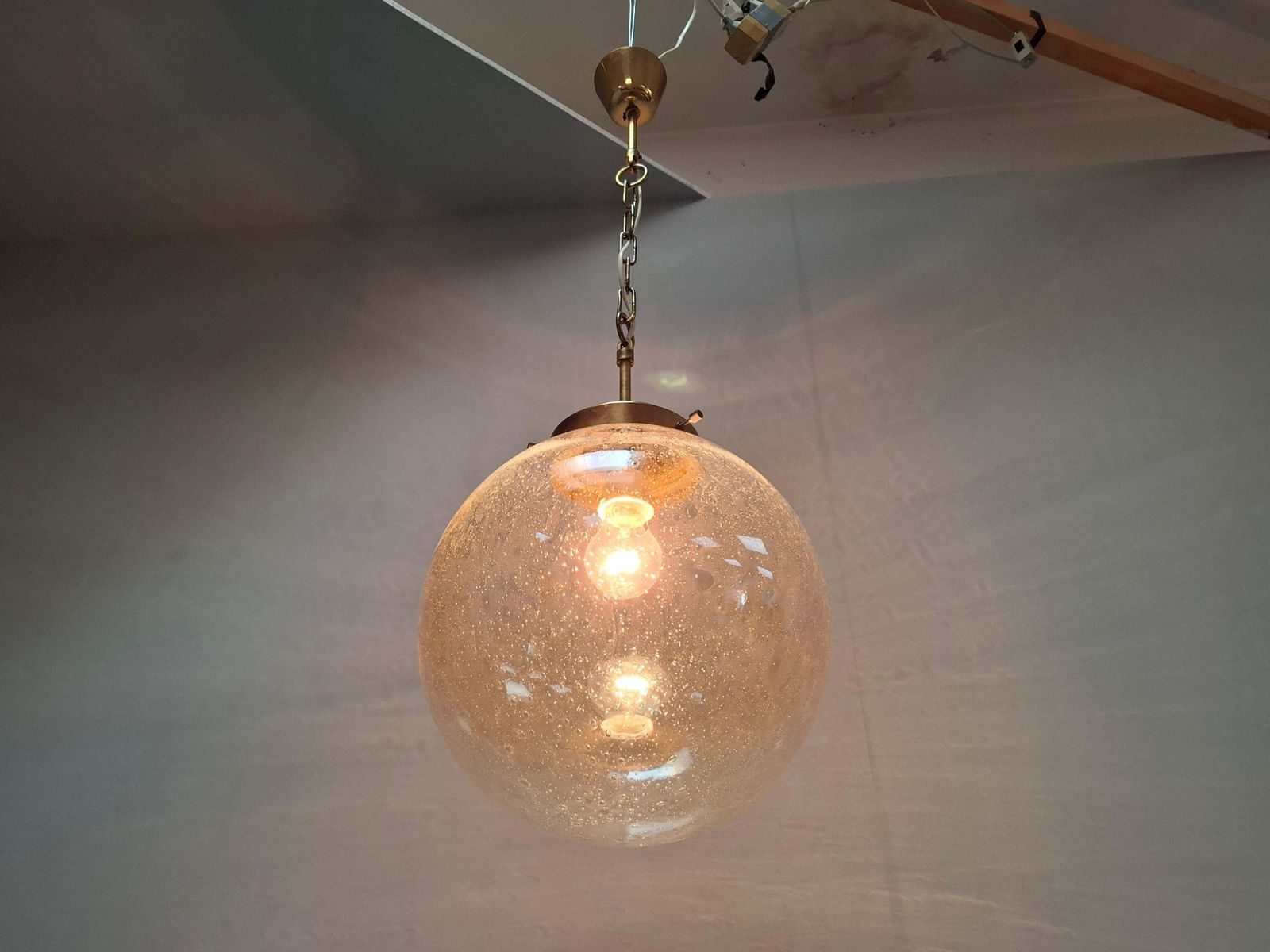 Midcentury Brass And Smoked Bubble Glass Pendant By Kamenický šenov, 1960s photo 639.0