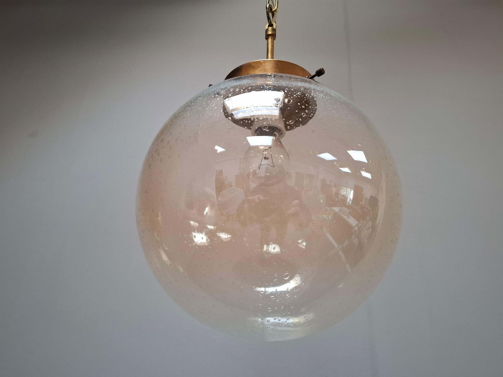 photo buy Midcentury Brass And Smoked Bubble Glass Pendant By Kamenický šenov, 1960s