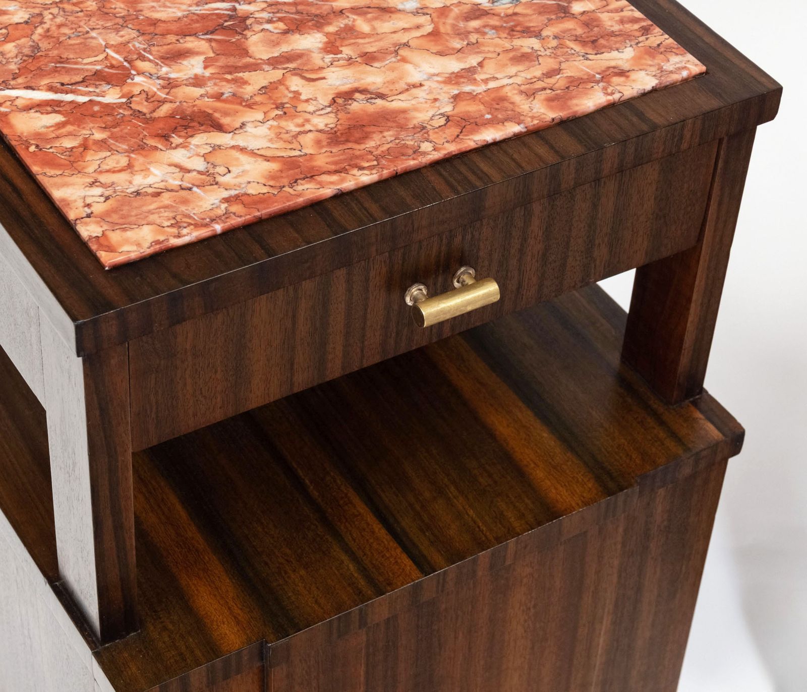 Pair Mid Century Italian Macassar Ebony & Marble Bedside Cabinets Circa 1950 photo for sale