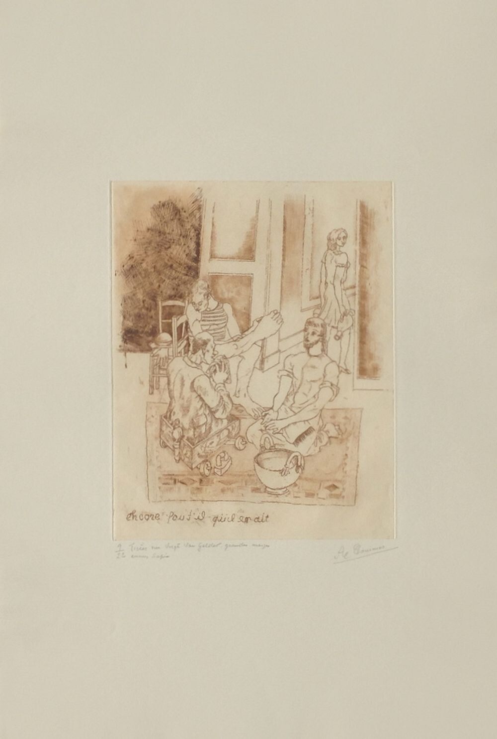 Alfred Courmes Original Signed Engraving Le Lavement Des Pieds 1986