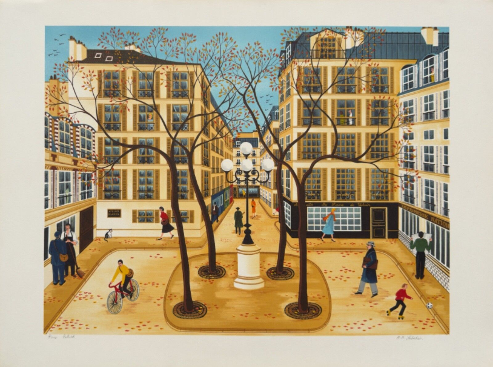 Anne Marie Sabatier Lithograph Signed Place Furstenberg Naive Art Paris