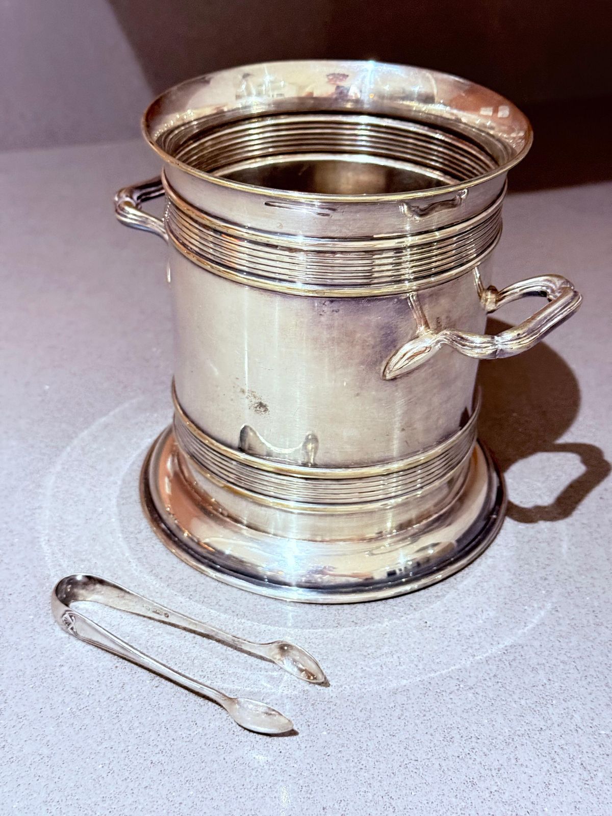 Home Decor Antique Silver Plated Ice Bucket With Original Tongs, 23 × 16 Cm — Early 20th photo