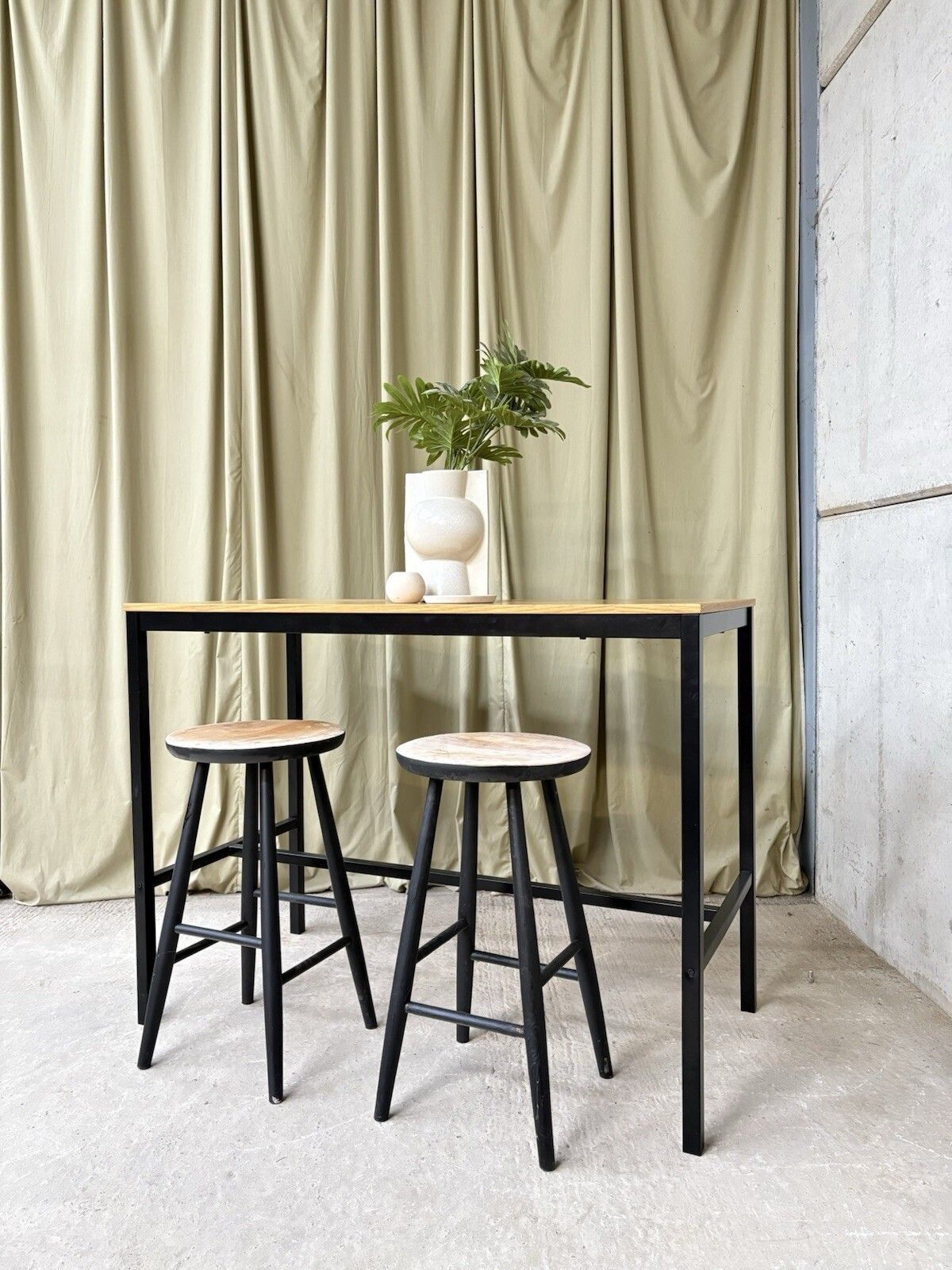 Industrial Mid Century Vtg Style Dining Kitchen Bench High Bar Table Island R953