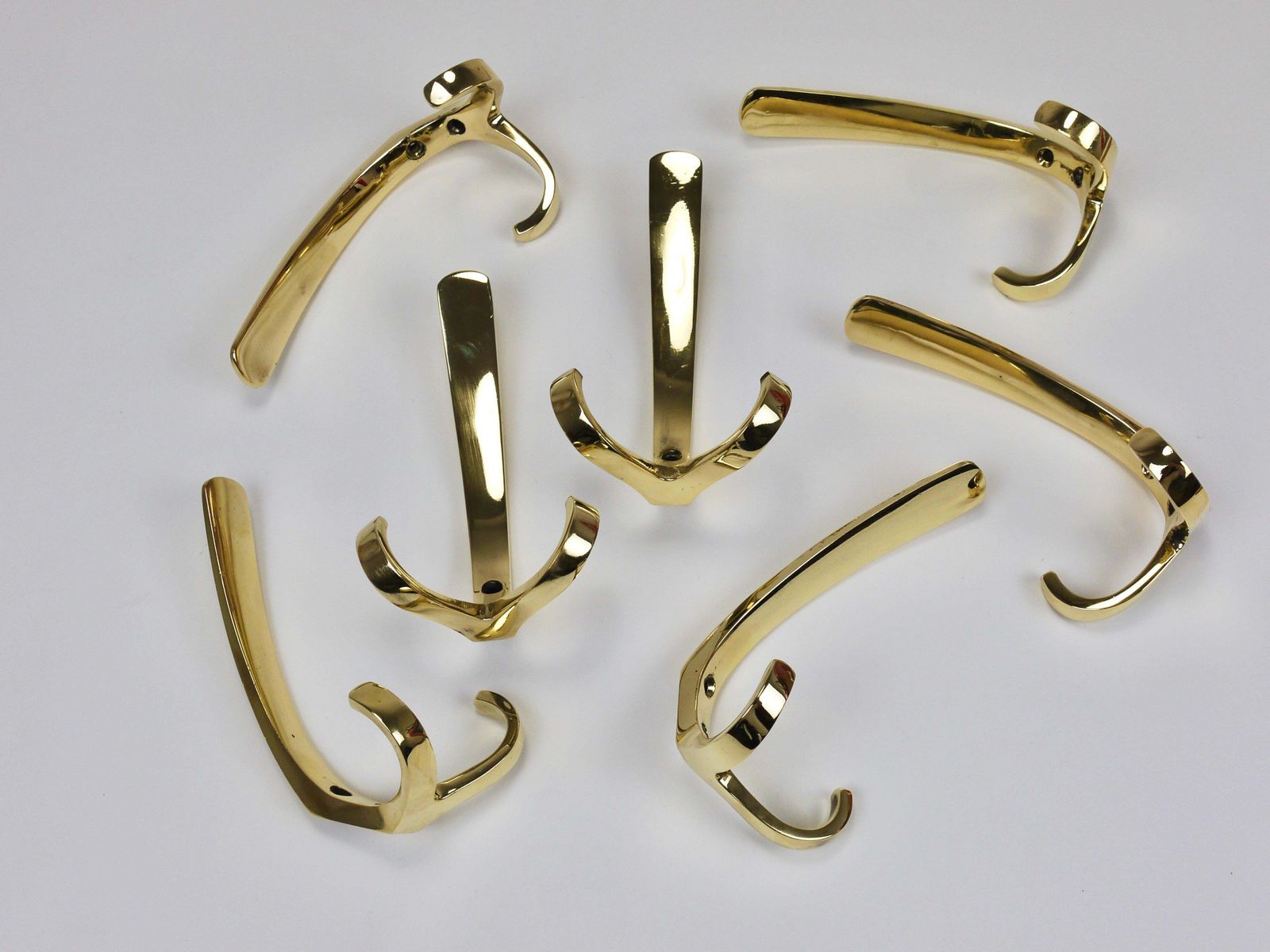 Up To 11 Herta Baller Mid Century Brass Coat Double Wall Hooks, Vienna, 1950s photo for sale