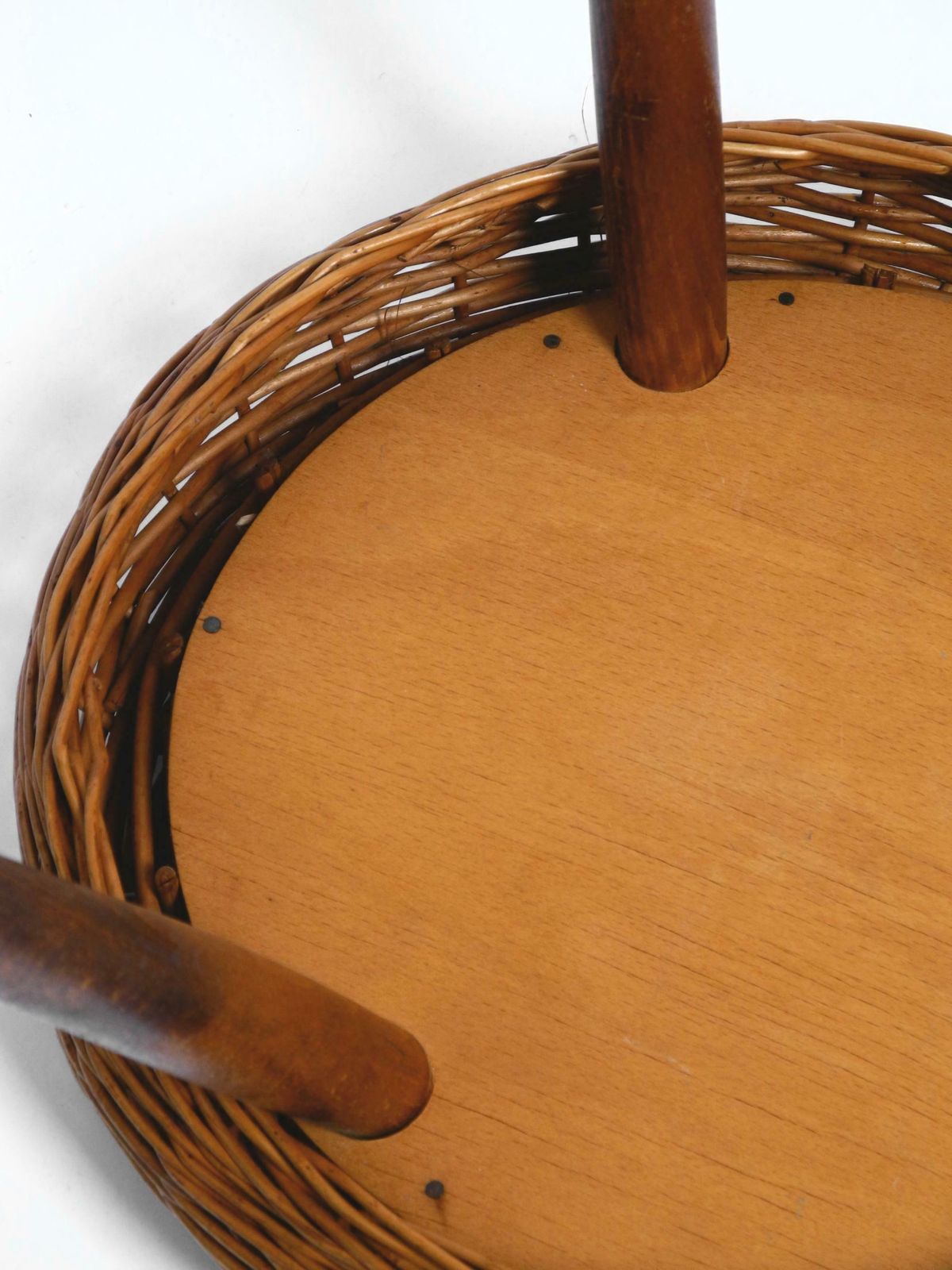 photo furniture Original Large Mid Century Modern Rattan Stool With Wooden Legs By Tony Paul