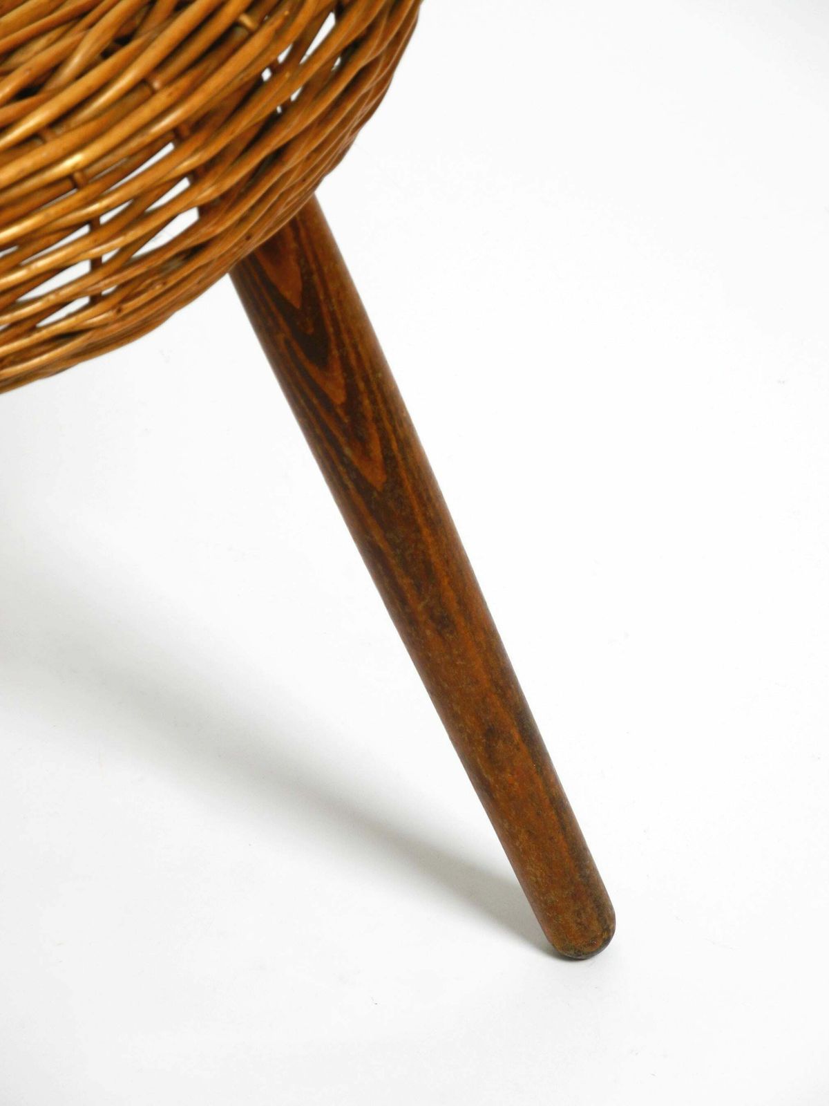 photo for sale Original Large Mid Century Modern Rattan Stool With Wooden Legs By Tony Paul