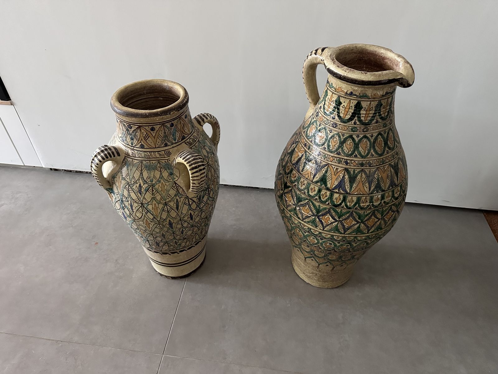 Matched Pair Of Large Moroccan Hand Painted Ceramic Floor Vases, Mid 20th Century photo furniture