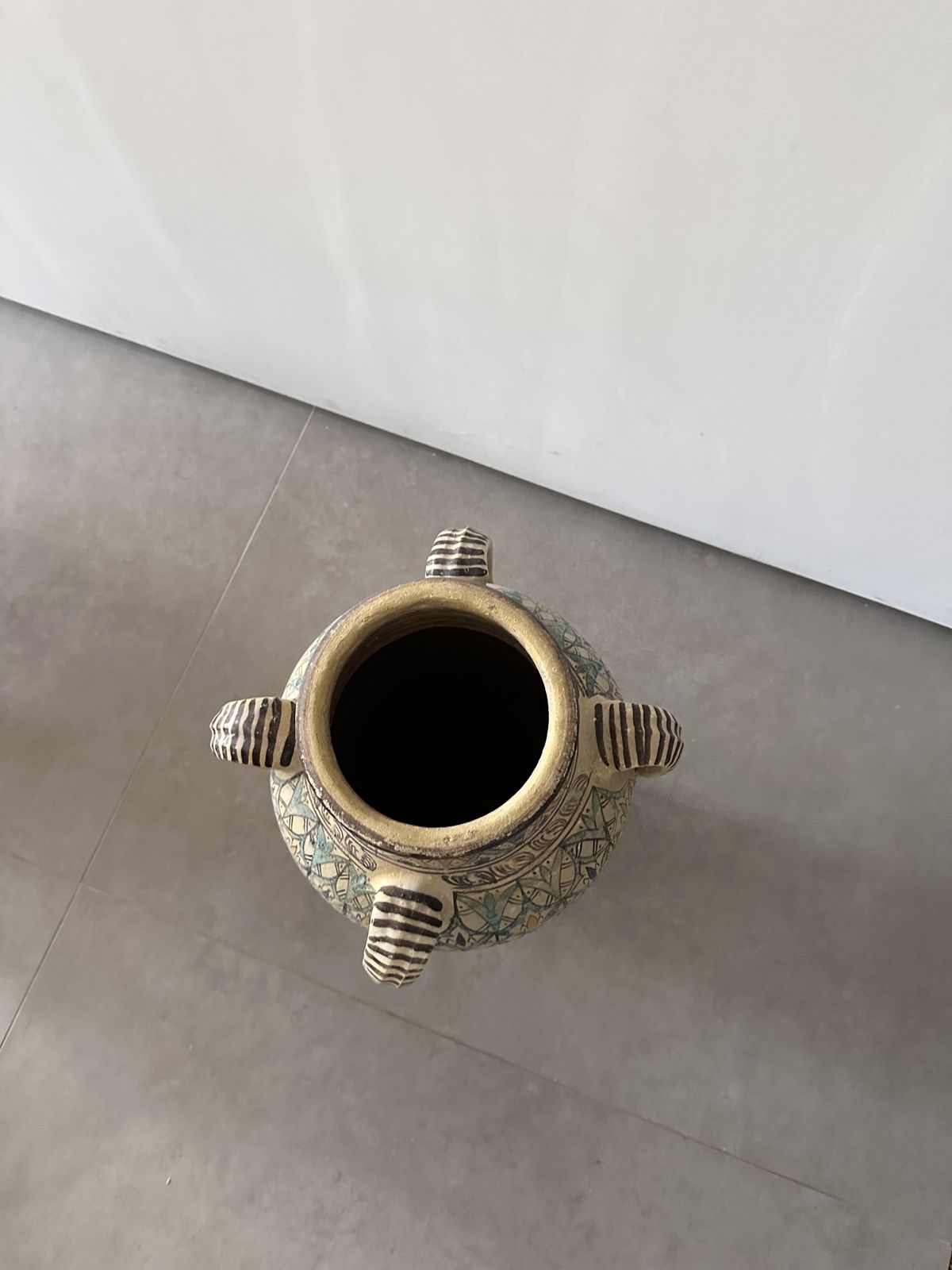 Matched Pair Of Large Moroccan Hand Painted Ceramic Floor Vases, Mid 20th Century photo vinterior