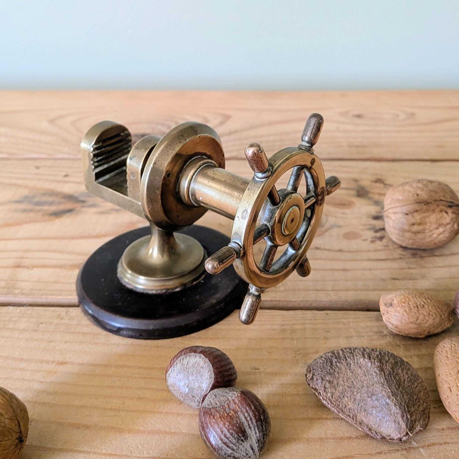 Antique Brass Nutcracker In The Form Of A Ship's Wheel C1920