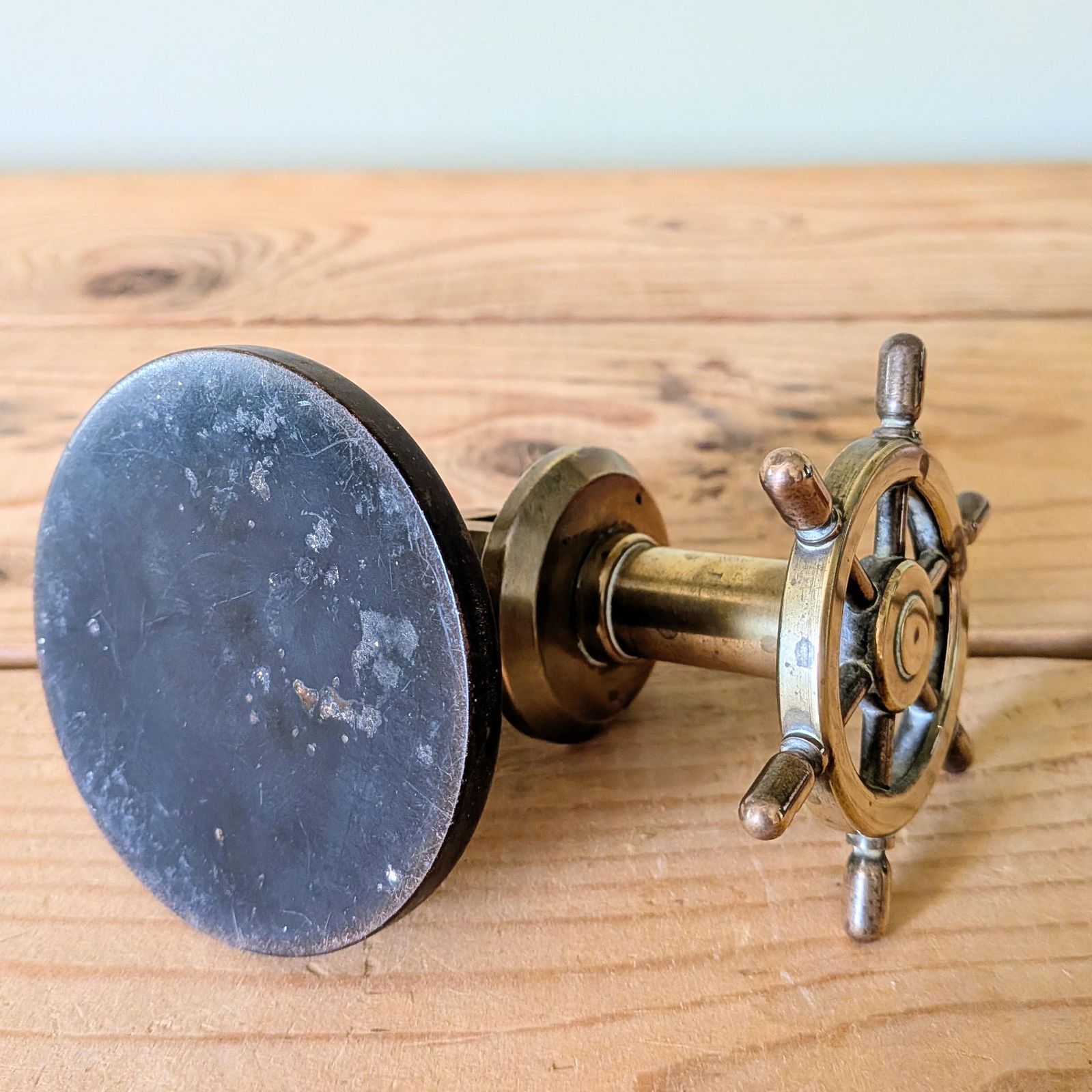 Antique Brass Nutcracker In The Form Of A Ship's Wheel C1920 photo vintage