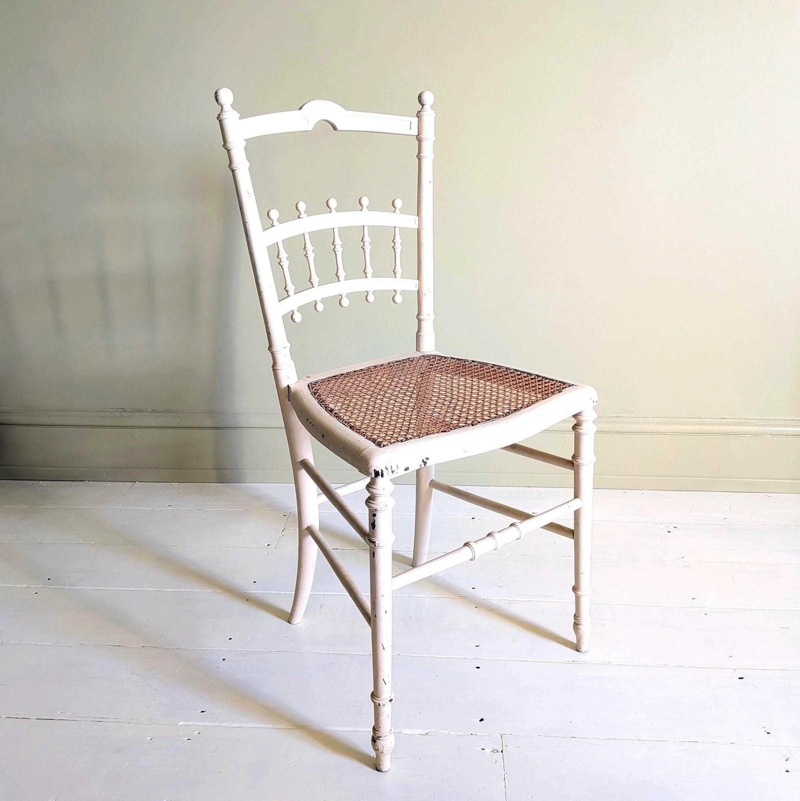 A Pretty Pair Of Antique French Painted Side Chairs With Cane Seats C1890 photo Furniture