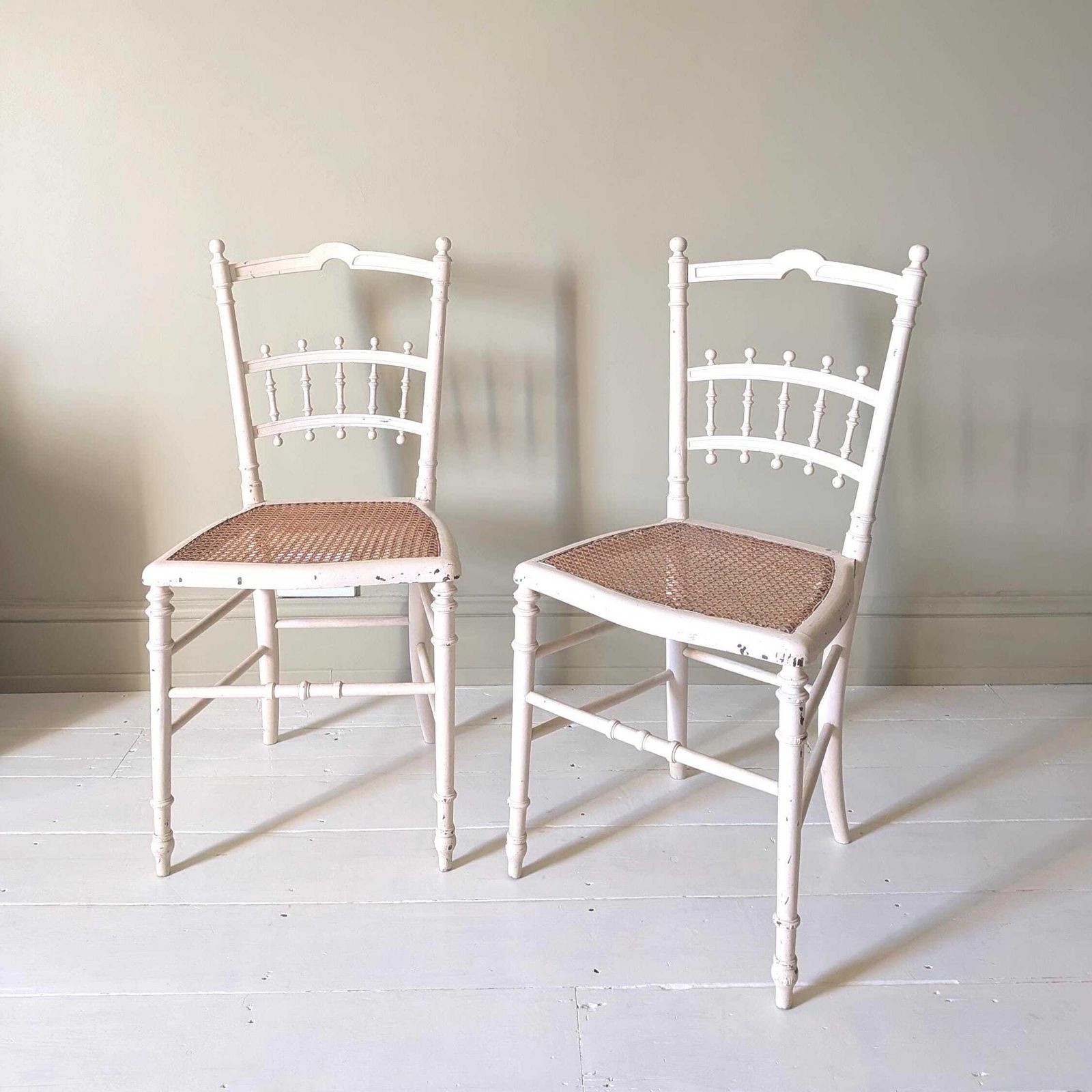A Pretty Pair Of Antique French Painted Side Chairs With Cane Seats C1890 photo buy