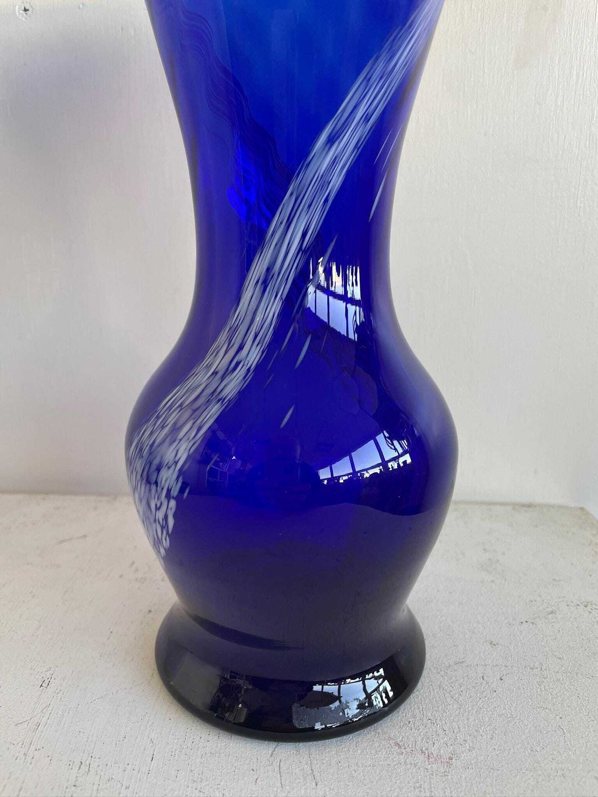 Large Scandi Cobalt Blue Glass Vase With Marbled Swirl Of White photo 74.0