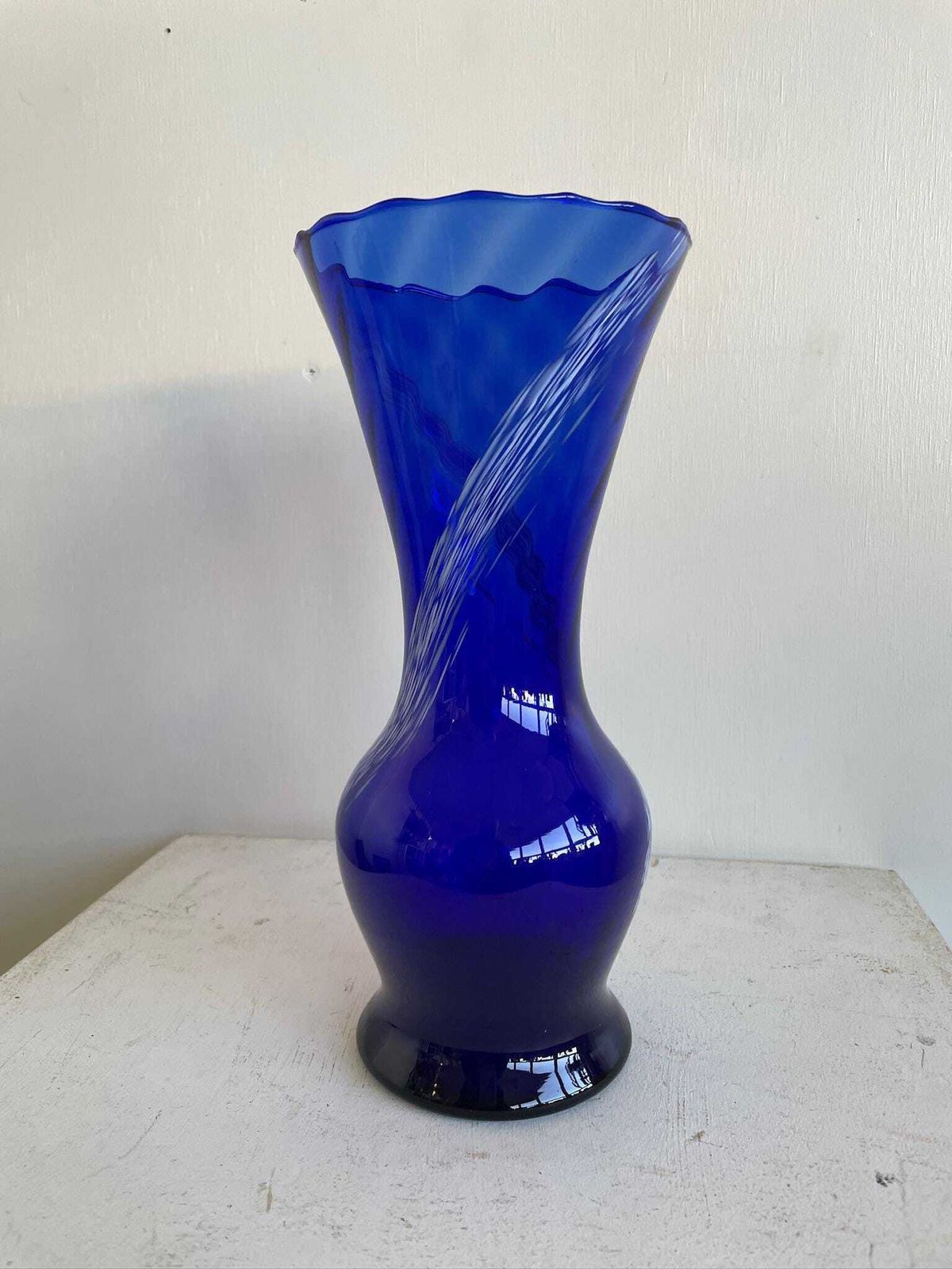 photo furniture Large Scandi Cobalt Blue Glass Vase With Marbled Swirl Of White