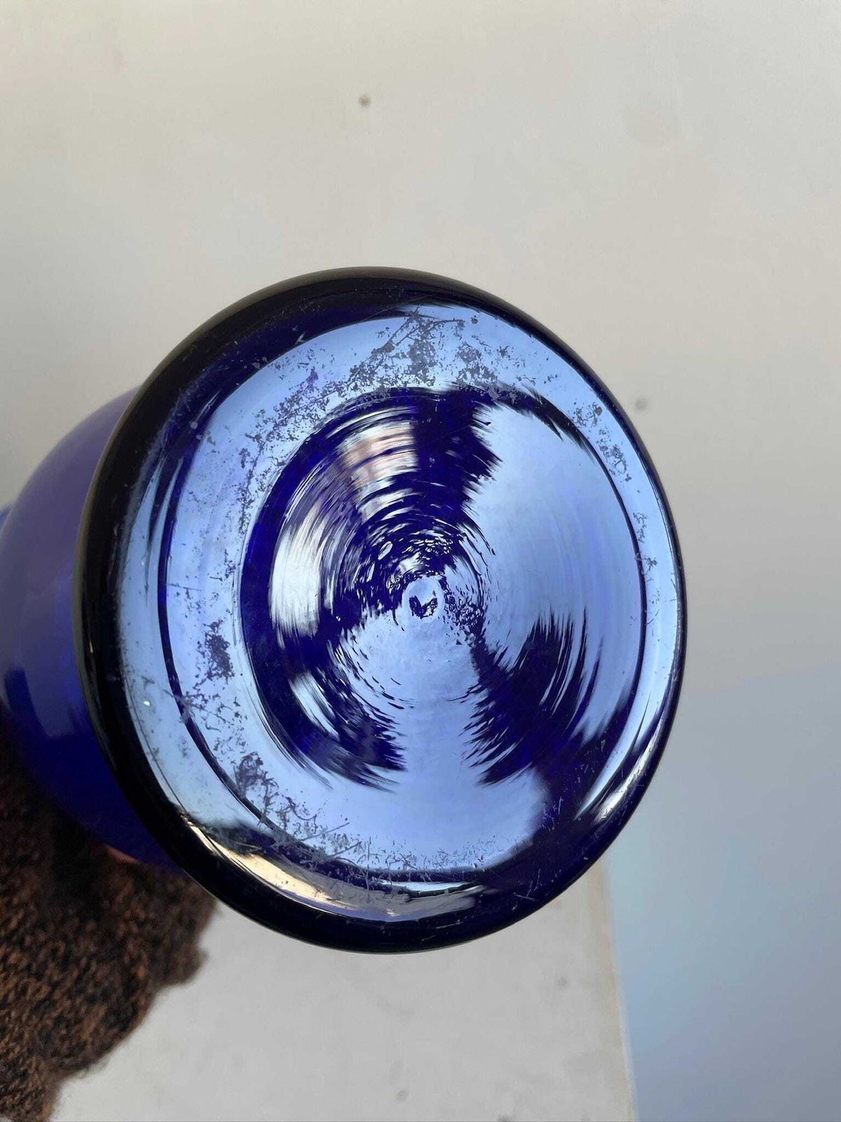 photo for sale Large Scandi Cobalt Blue Glass Vase With Marbled Swirl Of White