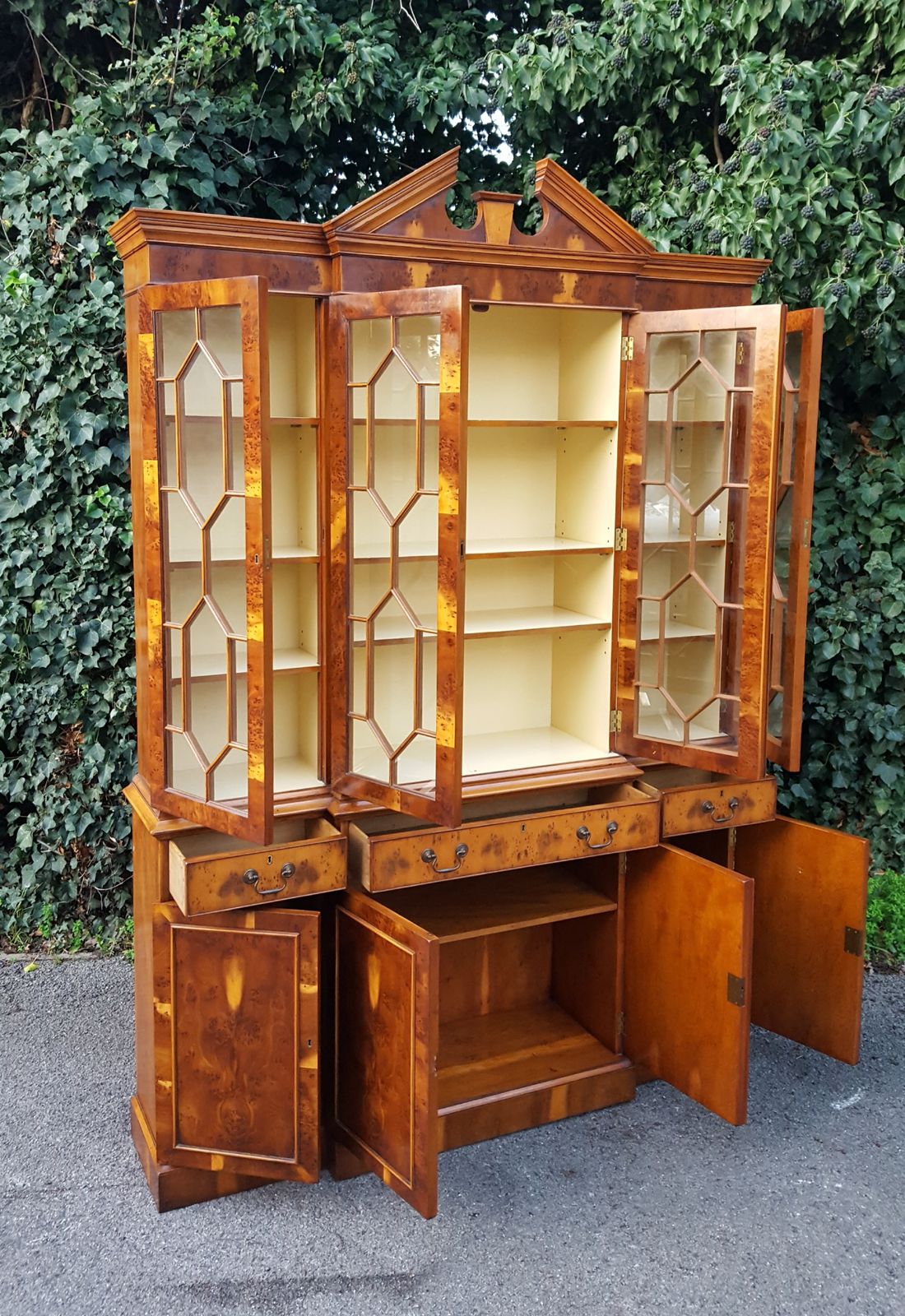 photo for sale Titchmarsh & Goodwin Burr Yew Breakfront Library Bookcase Rl.20713