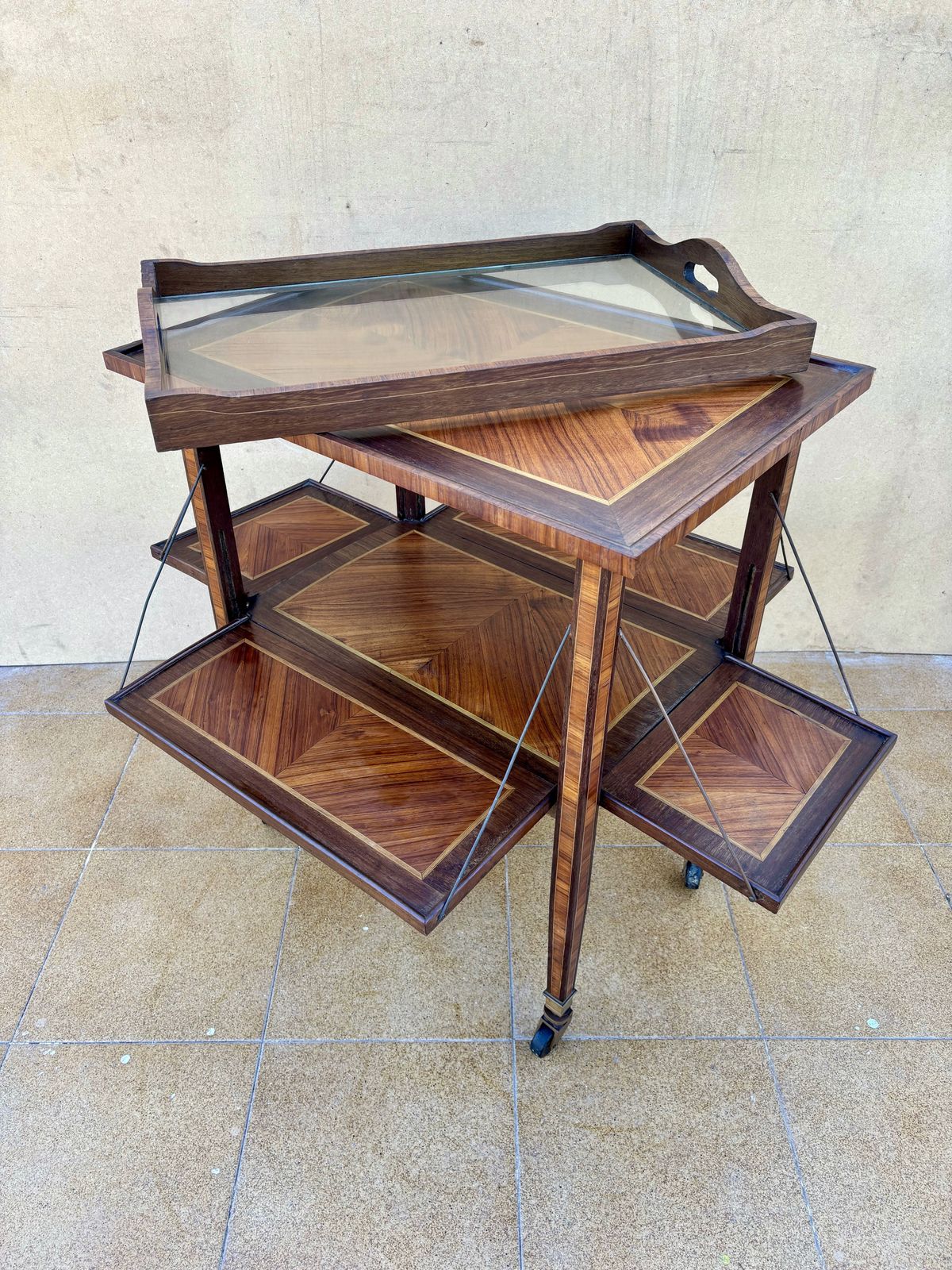 1930s Art Deco Folding Drinks Trolley With Walnut Veneer photo vintage
