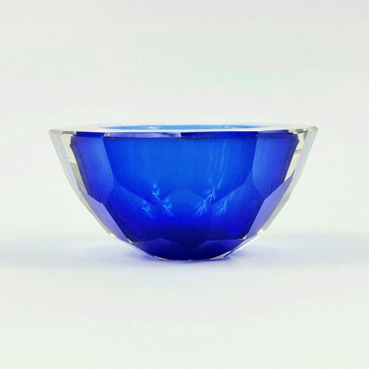 Large Sommerso Faceted Murano Glass Bowl/Catch All By Mandruzzato, Italy, 1970s photo 320.0