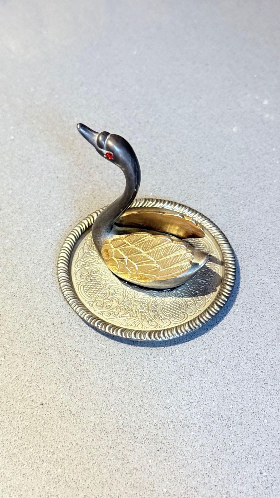 Antique Sliver Ring Holder Swann Birds Decorative Jewellery Organiser Home Décor photo vinterior