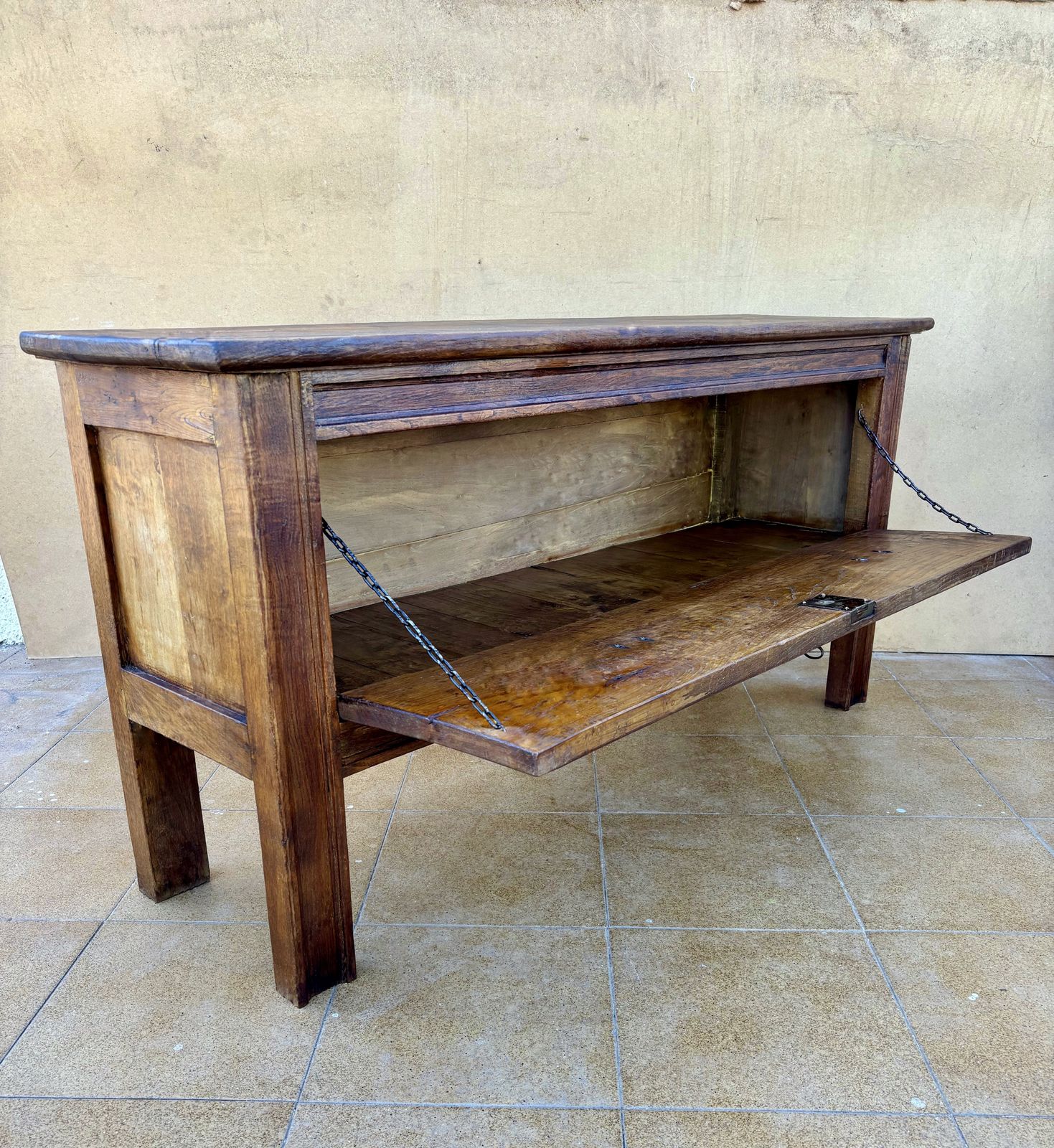 Antique Hand Carved Wooden Chest With Decorative Panels photo for sale