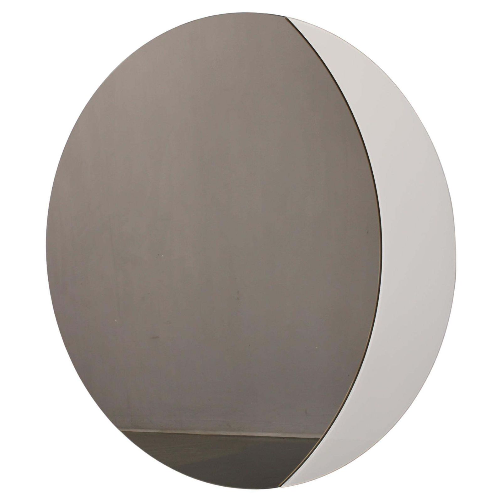 Large 1980s Italian Smoke Tinted Round Mirror With White Geometric Segment