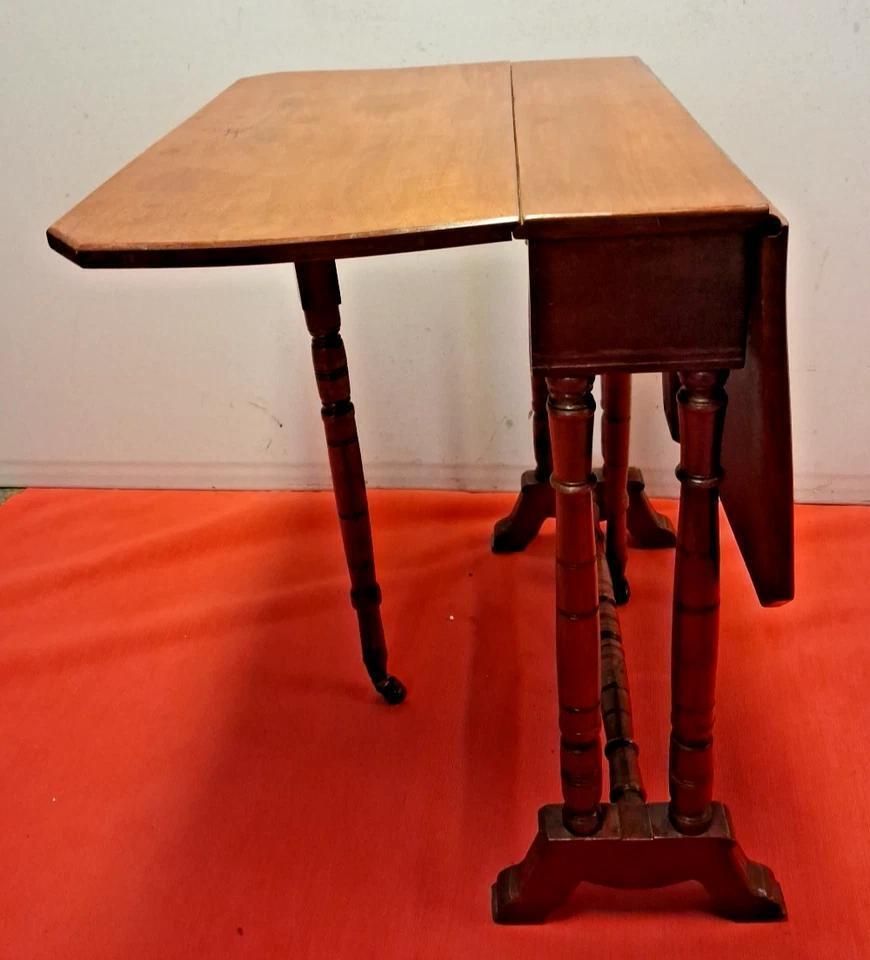 Antique Elegant Low And Narrow Drop Leaf Gate Leg Side Table, A Rare Find photo for sale