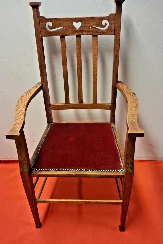 Antique Bold And Handsome Arts And Crafts Art Nouveau Oak Elbow Chair photo buy