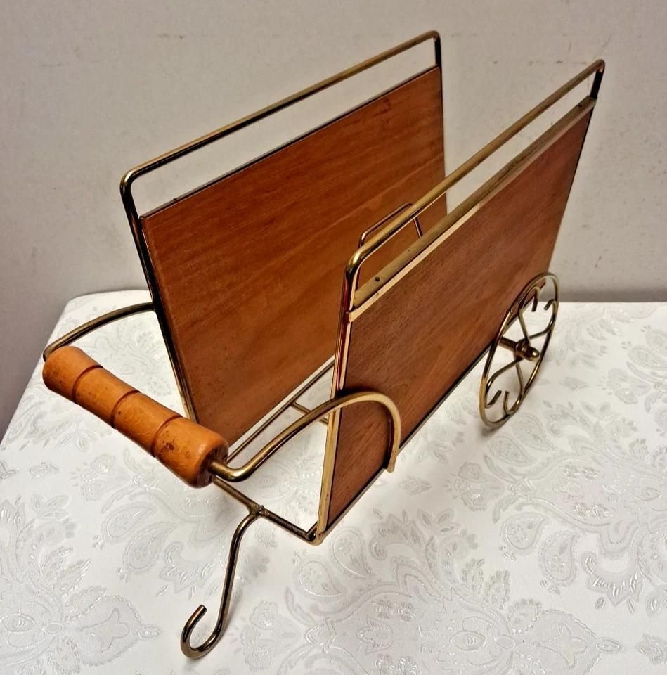 Mid Century Magazine Rack In A Cart And Brass Style photo 75.0
