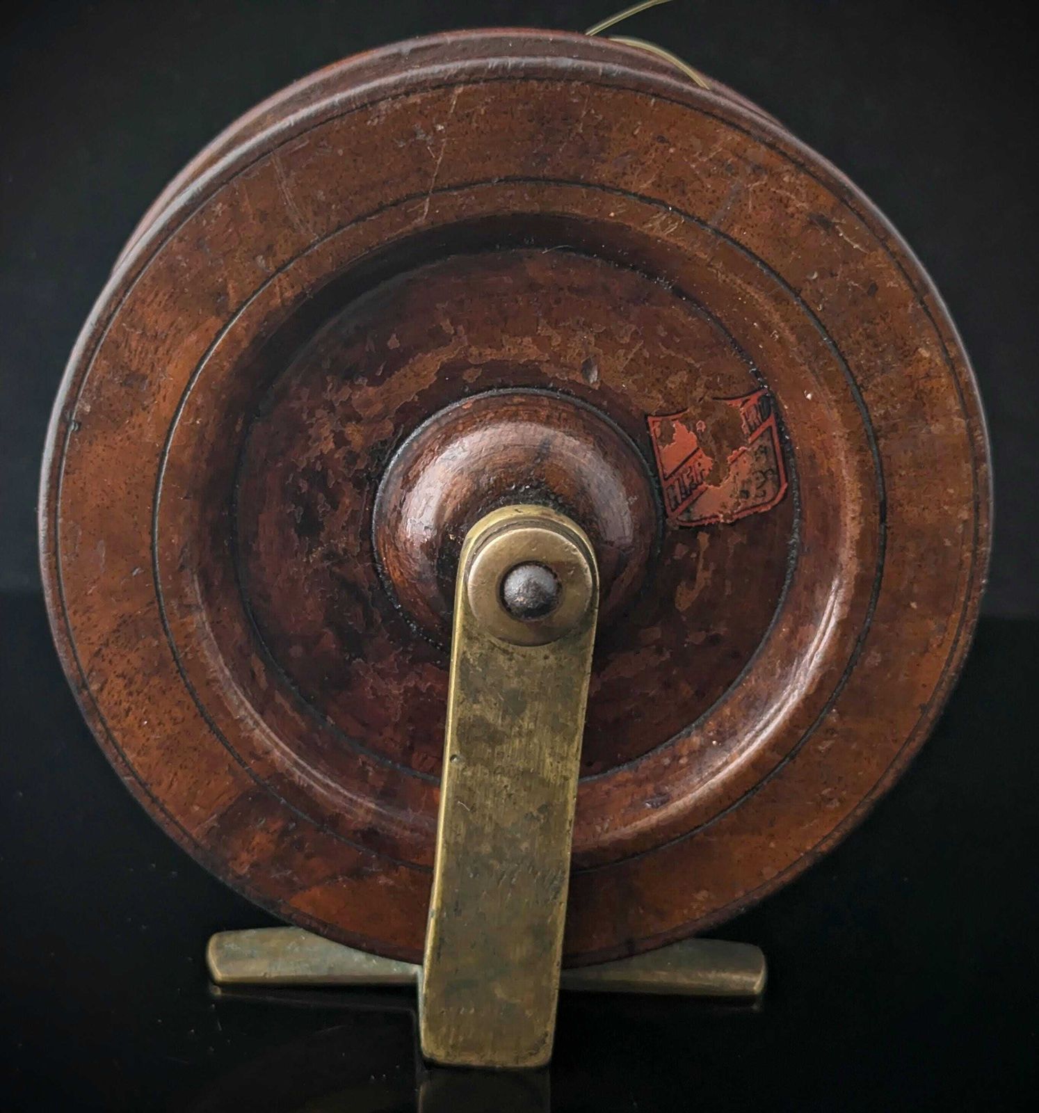 Large Antique Nottingham Style Fishing Reel, Walnut And Brass photo furniture